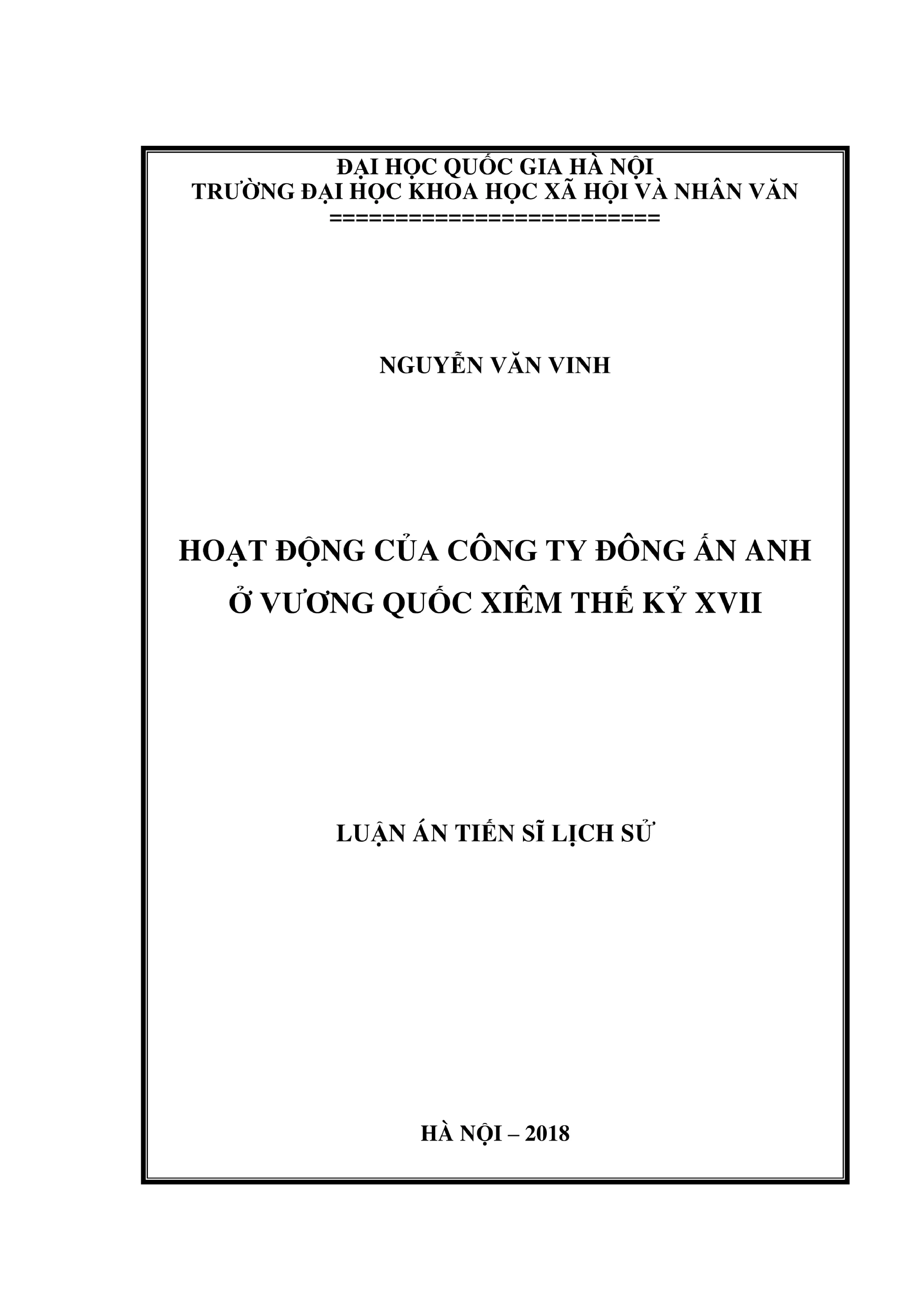 Luận án tiến sĩ lịch sử hoạt động của công ty đông ấn anh ở
