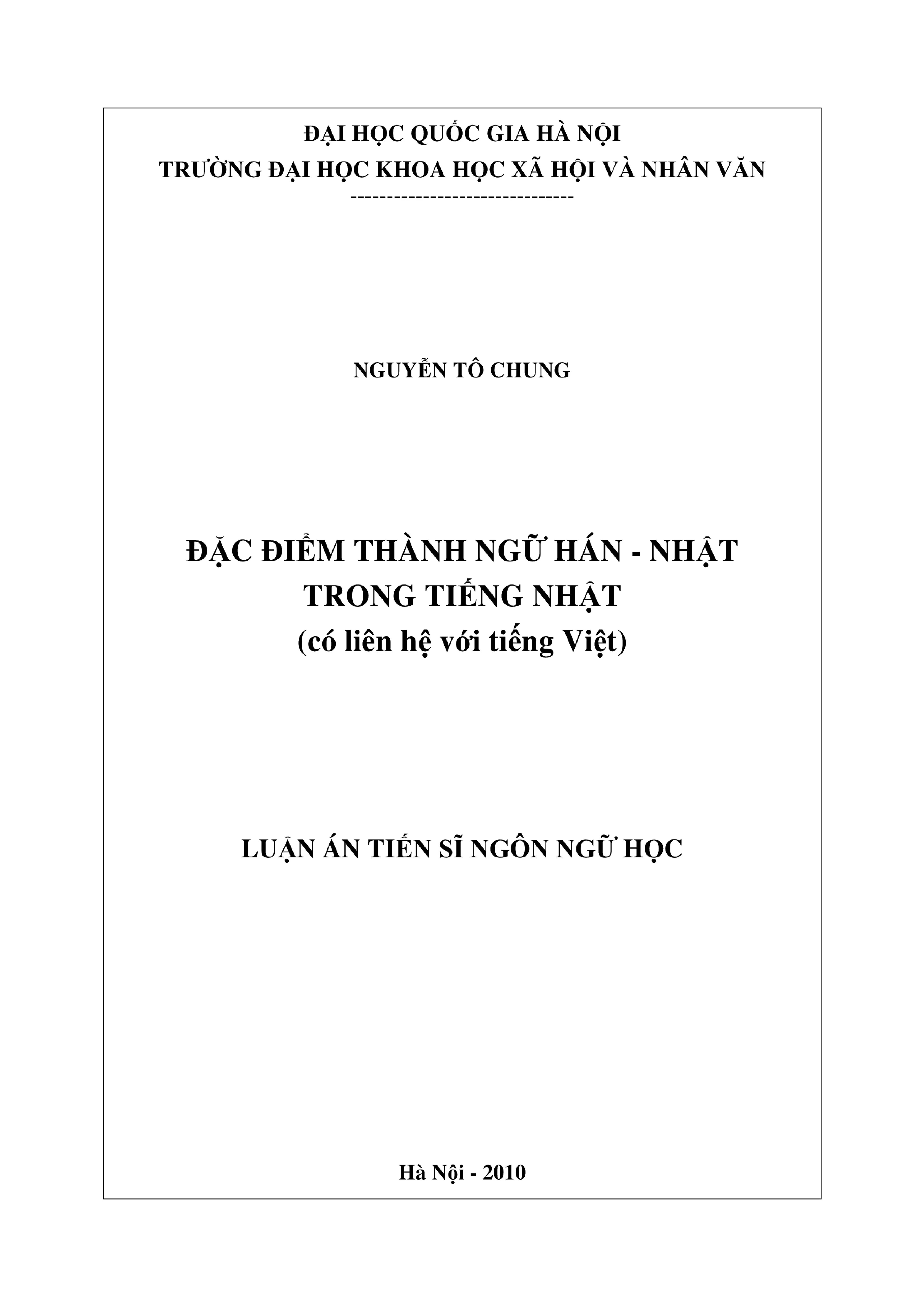 Luận án tiến sĩ ngôn ngữ học đặc điểm thành ngữ hán nhật tro