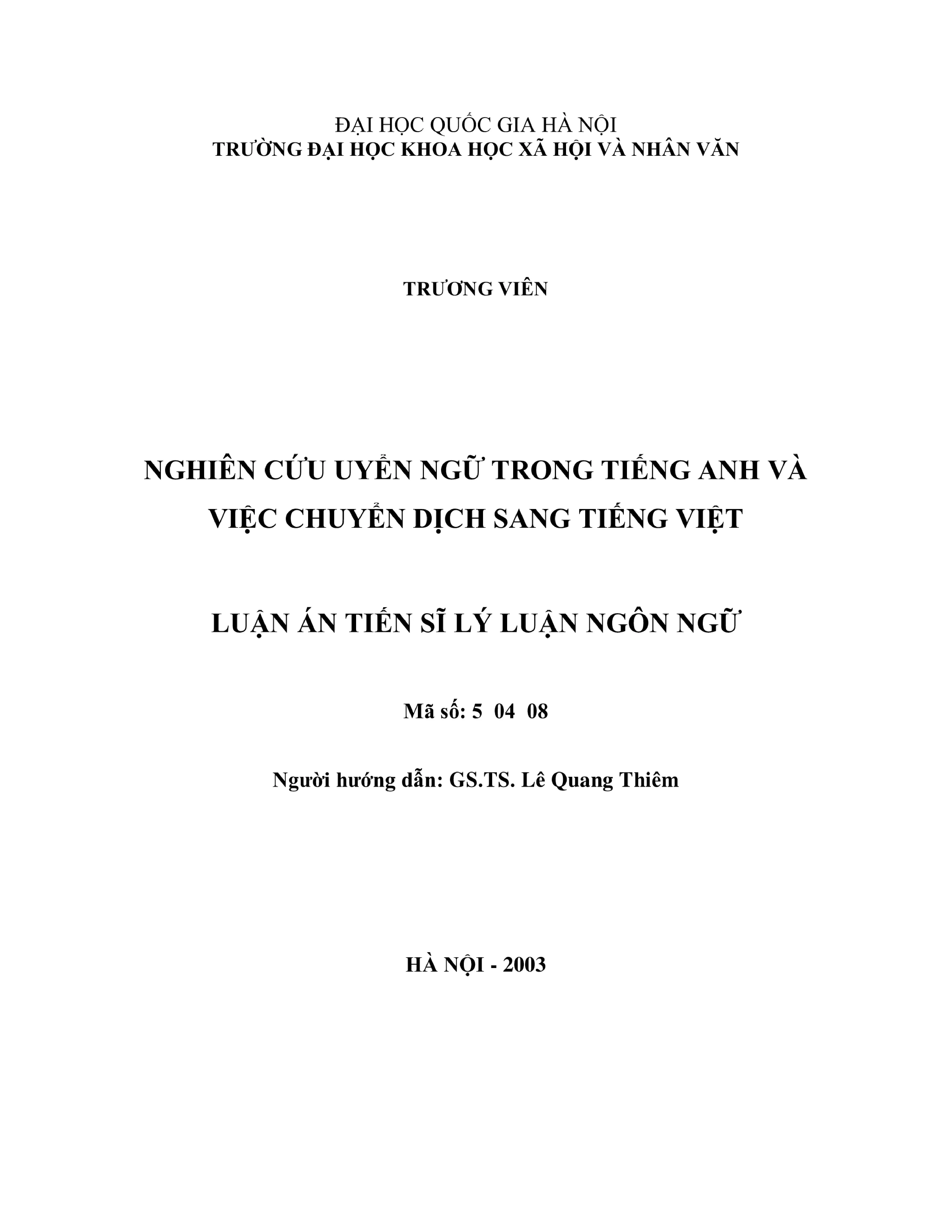Nghiên cứu uyên ngữ tiếng Anh và dịch sang tiếng Việt