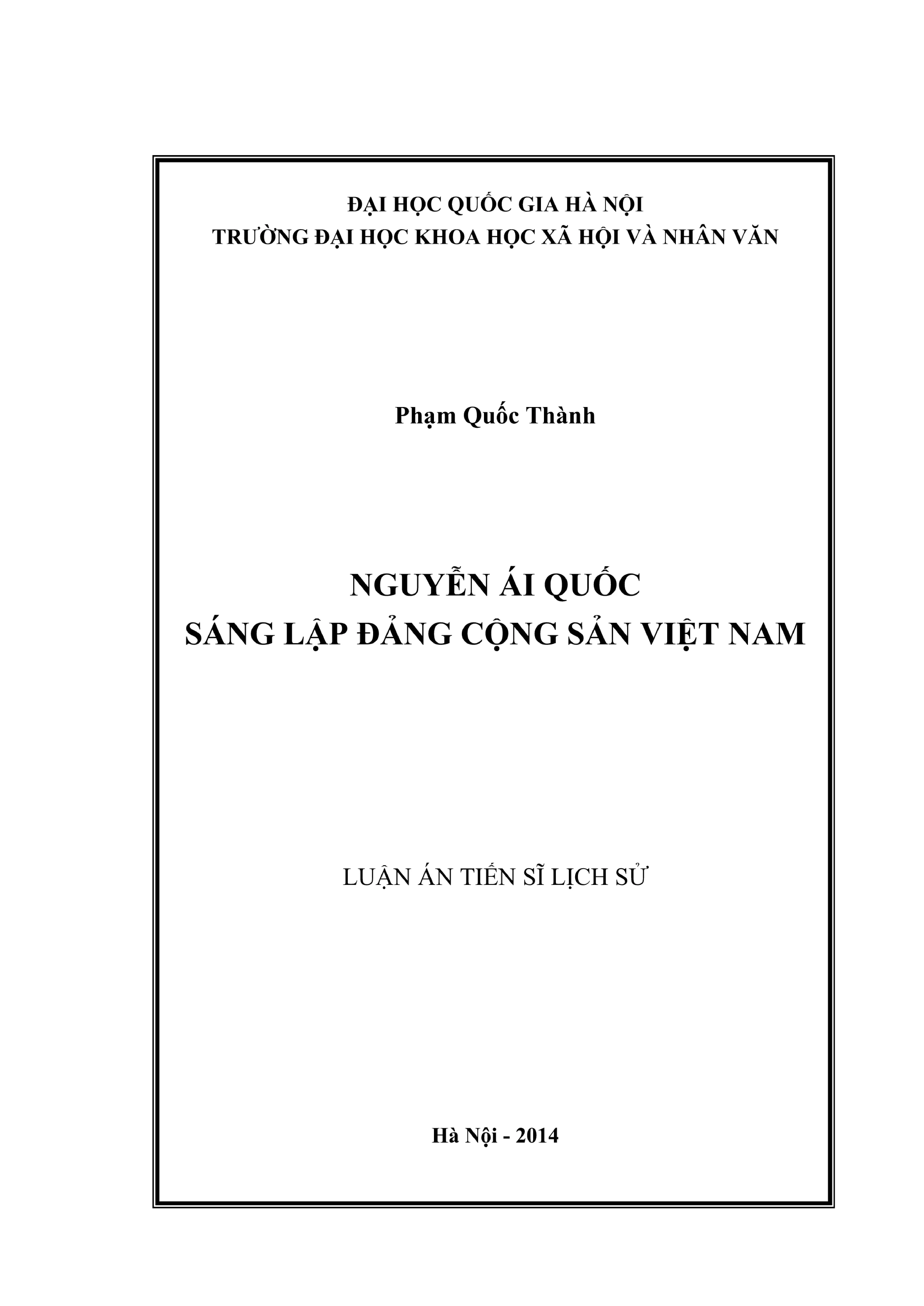 Luận án TS Lịch sử: Nguyễn Ái Quốc sáng lập Đảng CSVN