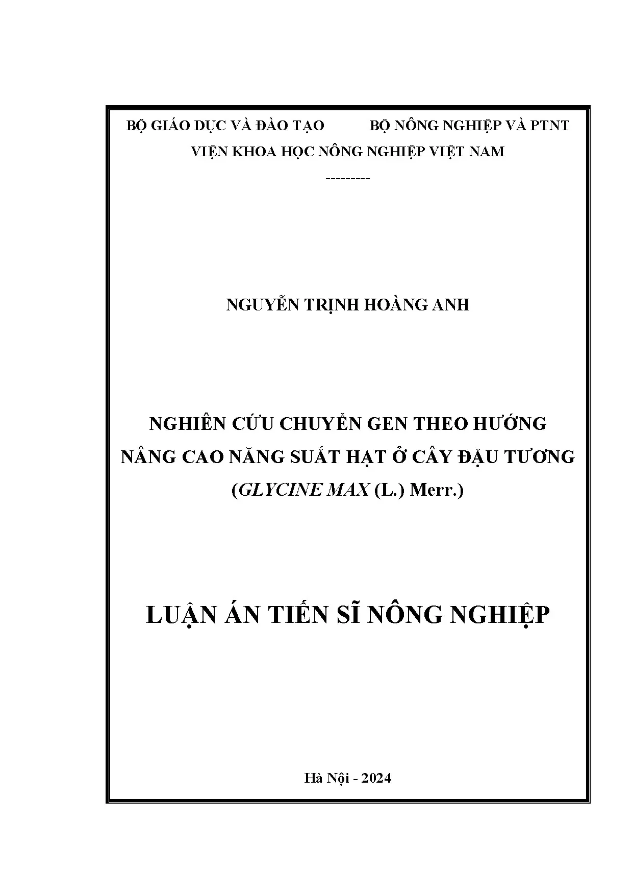 Chuyển gen nâng cao năng suất hạt đậu tương Glycine max