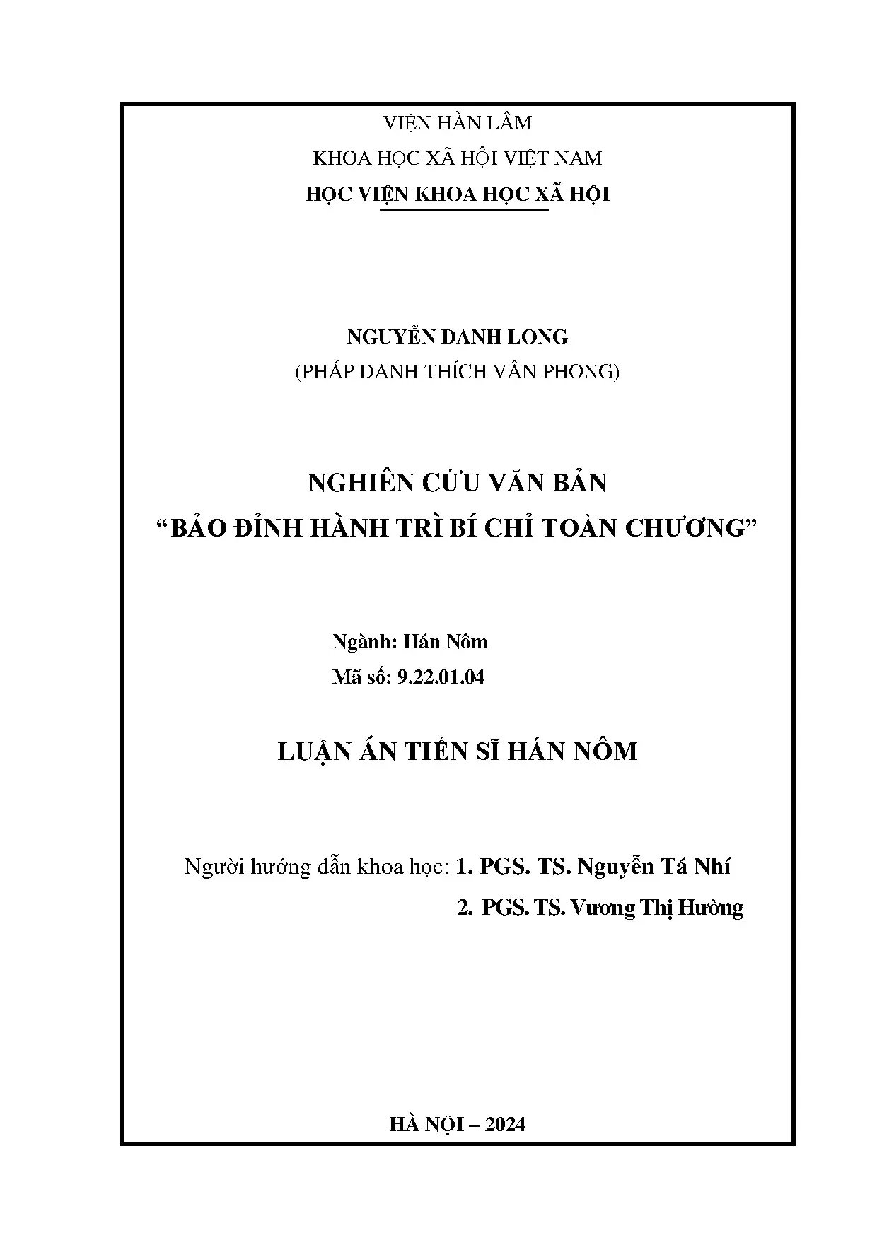 Nghiên cứu văn bản Bảo đỉnh hành trì bí chỉ toàn chương