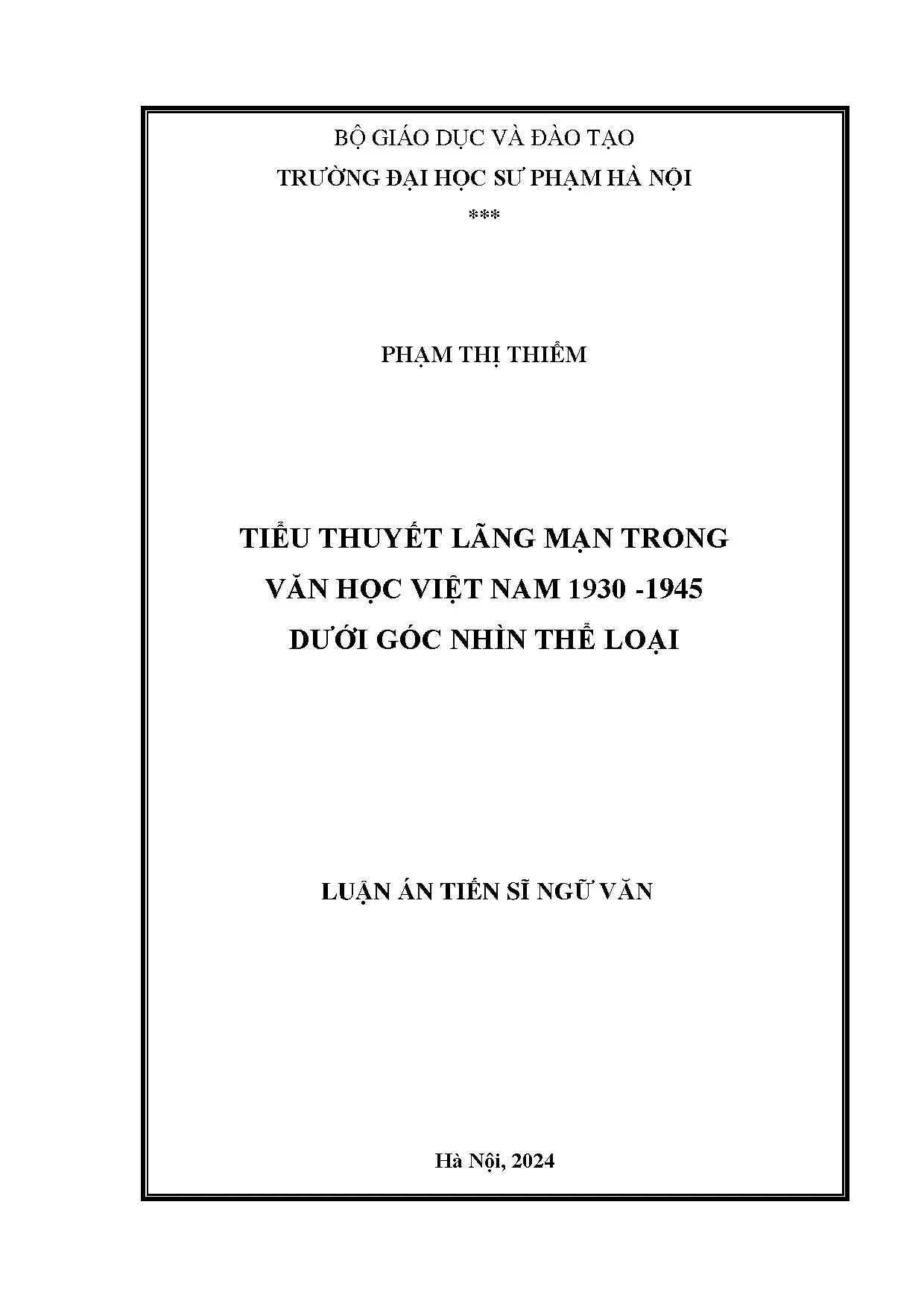 Tiểu thuyết lãng mạn VHVN 1930-1945: Góc nhìn thể loại