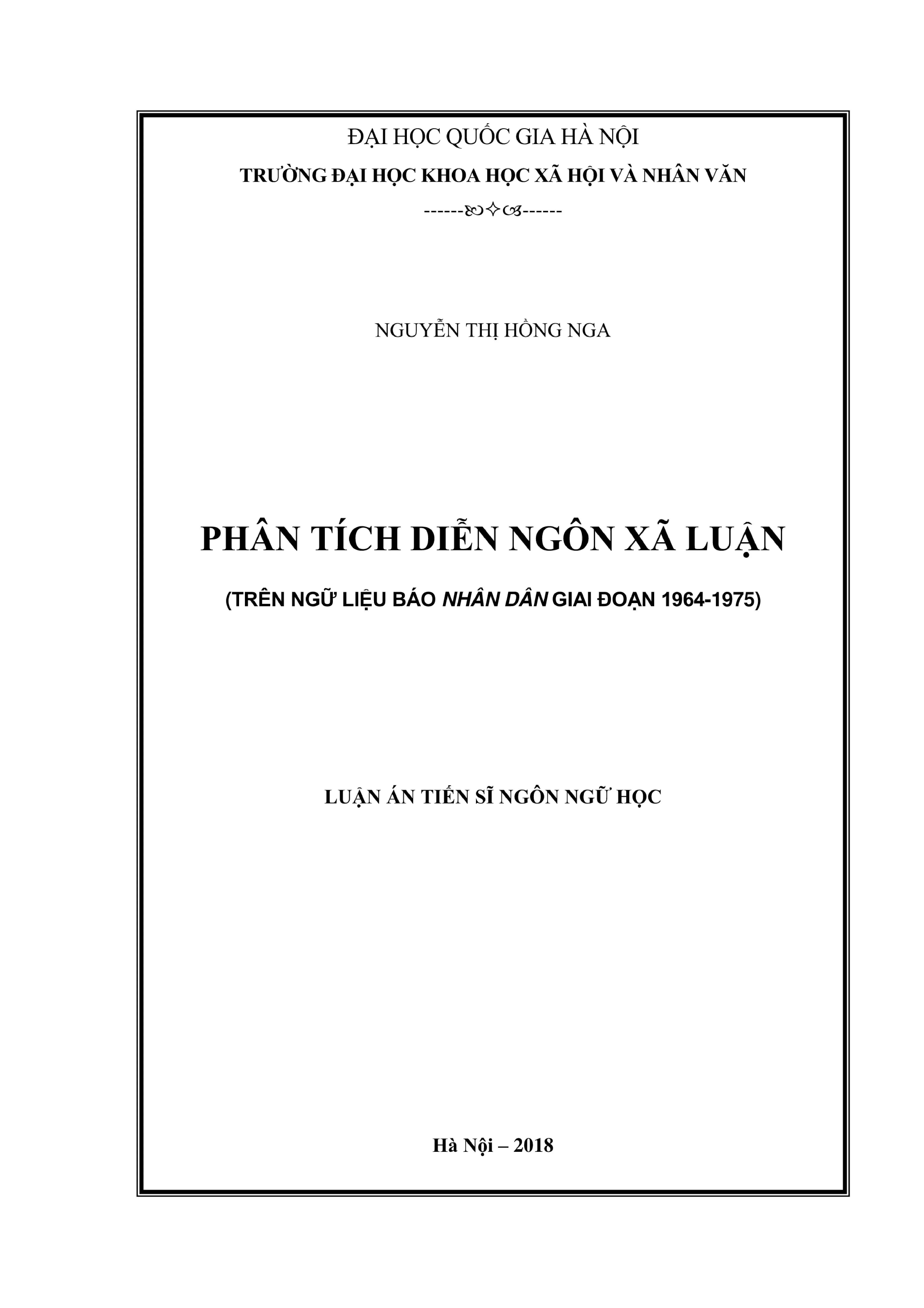 Luận án tiến sĩ ngôn ngữ học phân tích diễn ngôn xã luận trê