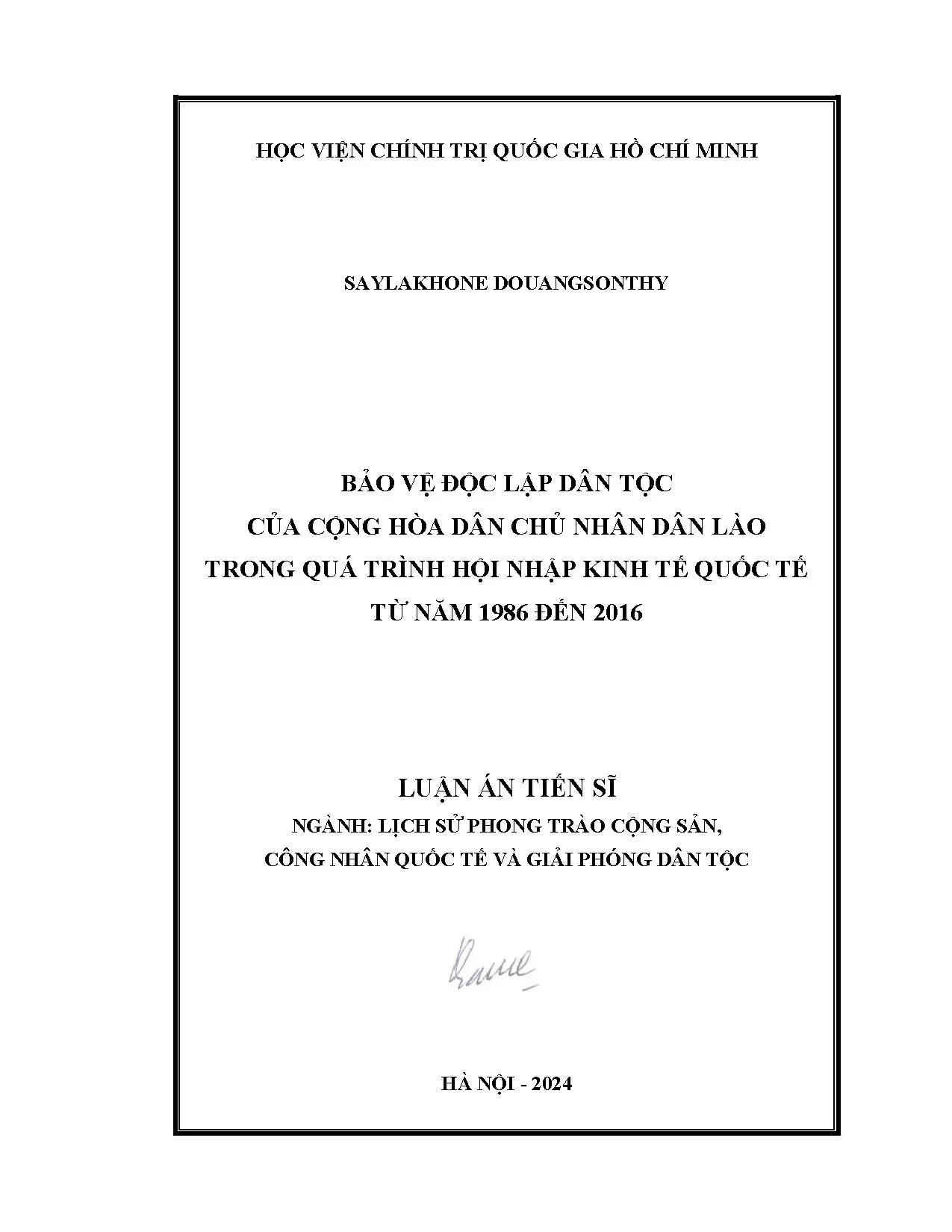 Luận án tiến sĩ bảo vệ độc lập dân tộc của cộng hòa dân chủ