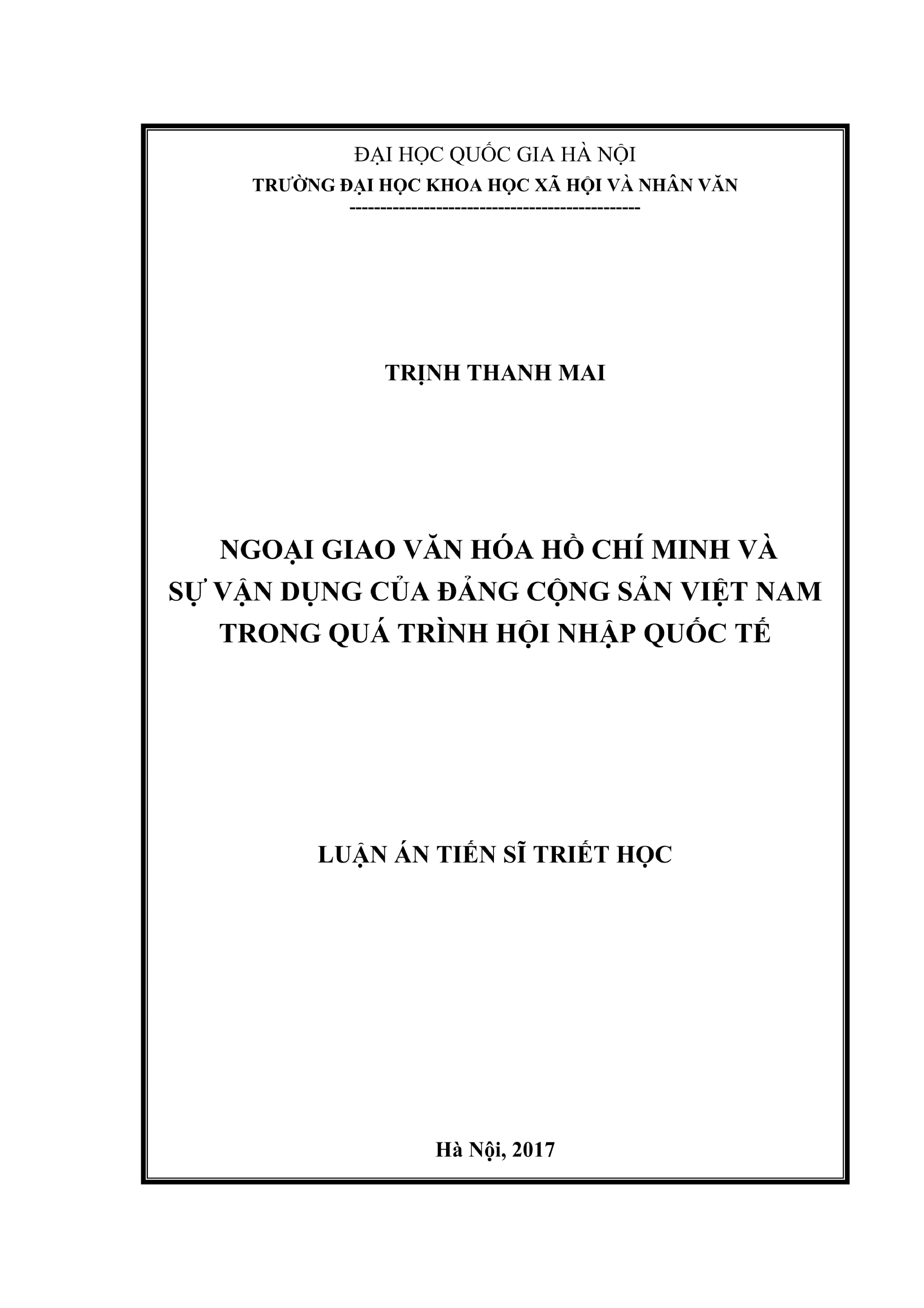 Luận án tiến sĩ triết học ngoại giao văn hóa hồ chí minh và