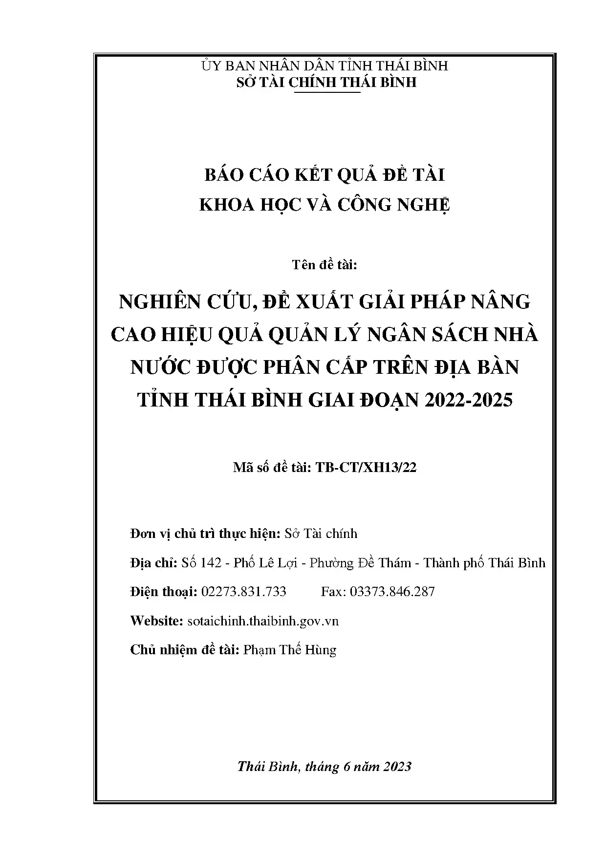 Giải pháp nâng cao hiệu quả QLNSNN phân cấp tại Thái Bình
