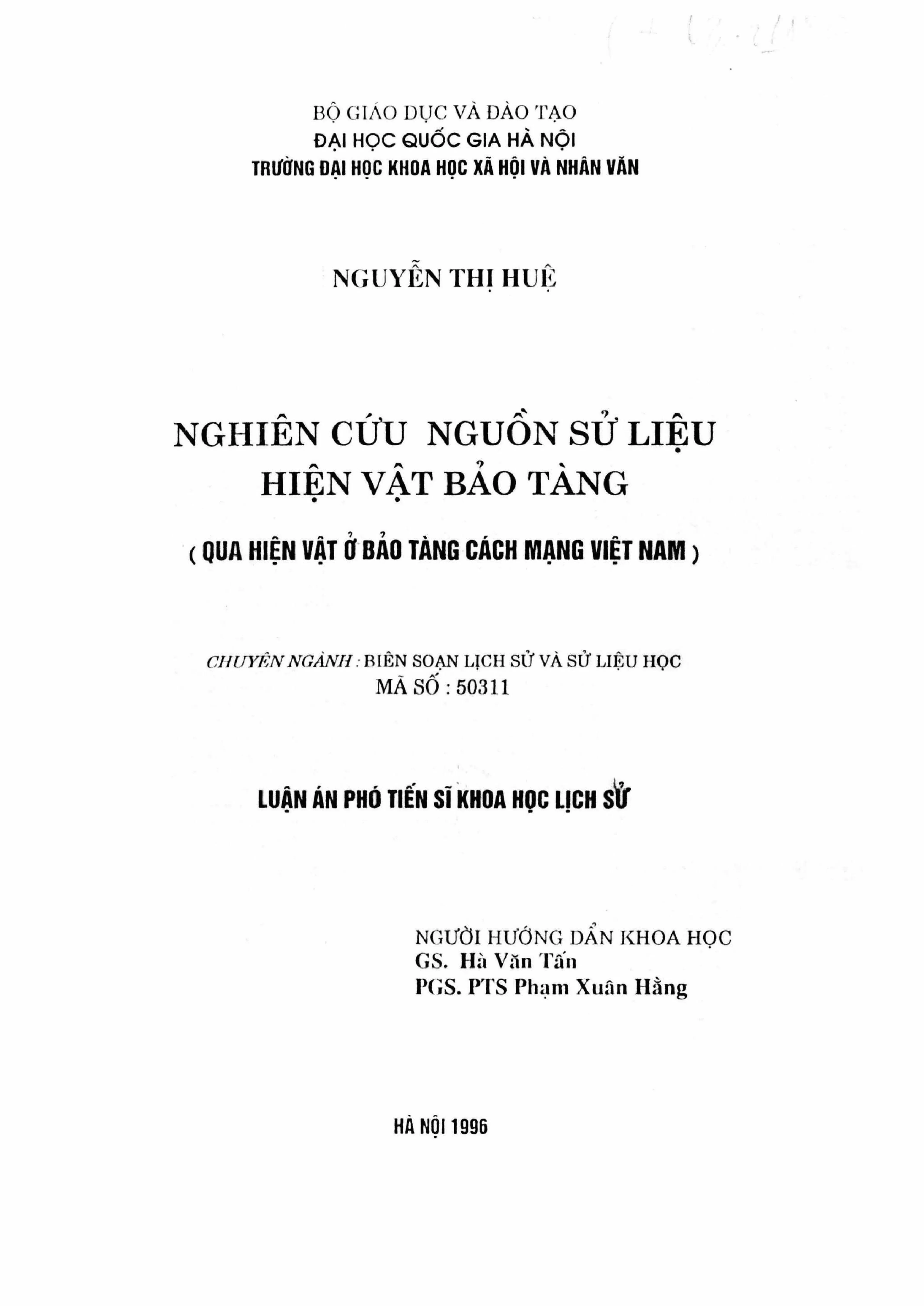 Nghiên cứu nguồn sử liệu hiện vật bảo tàng Việt Nam