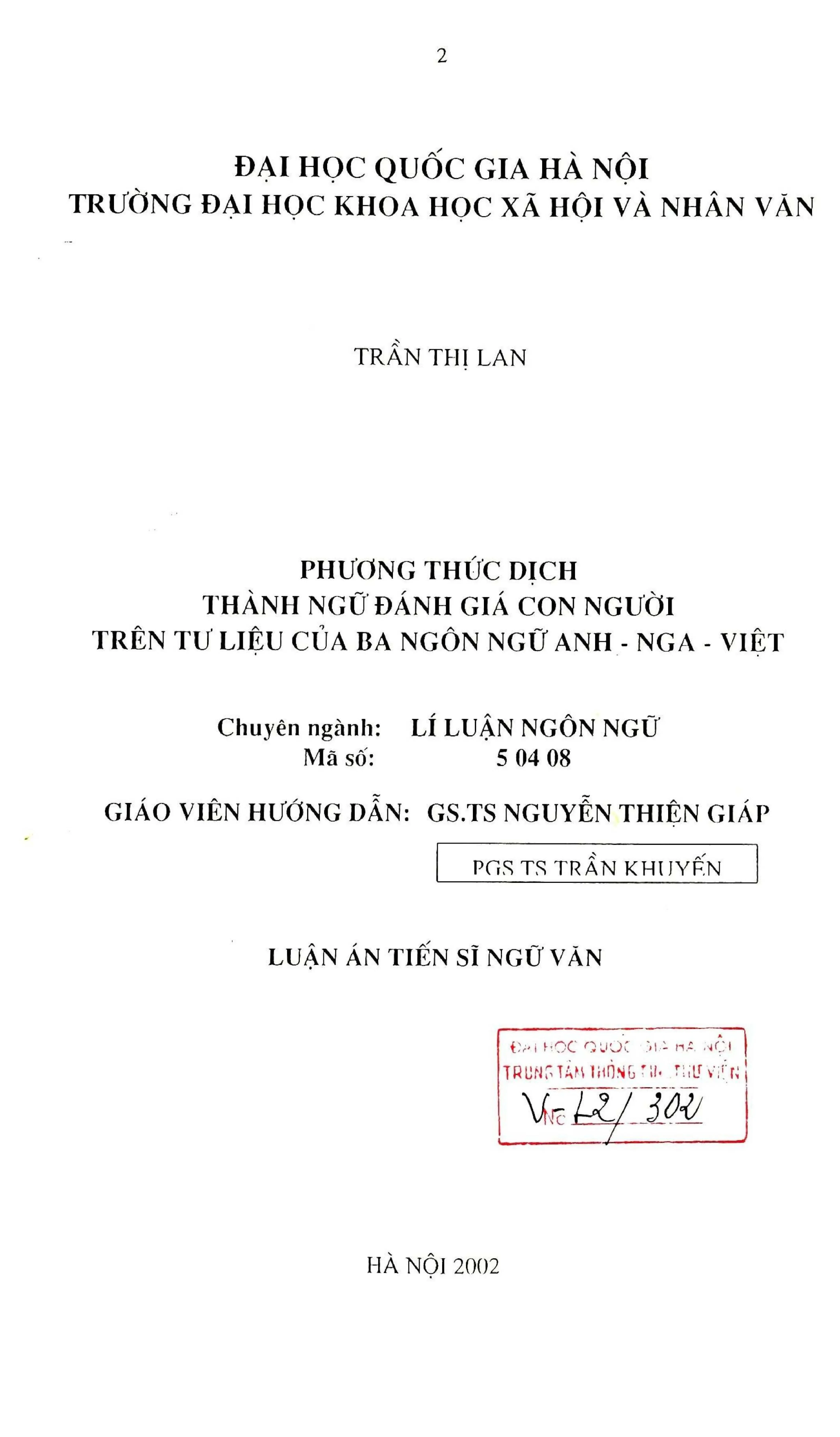 Luận án tiến sĩ ngữ văn phương thức dịch thành ngữ đánh giá