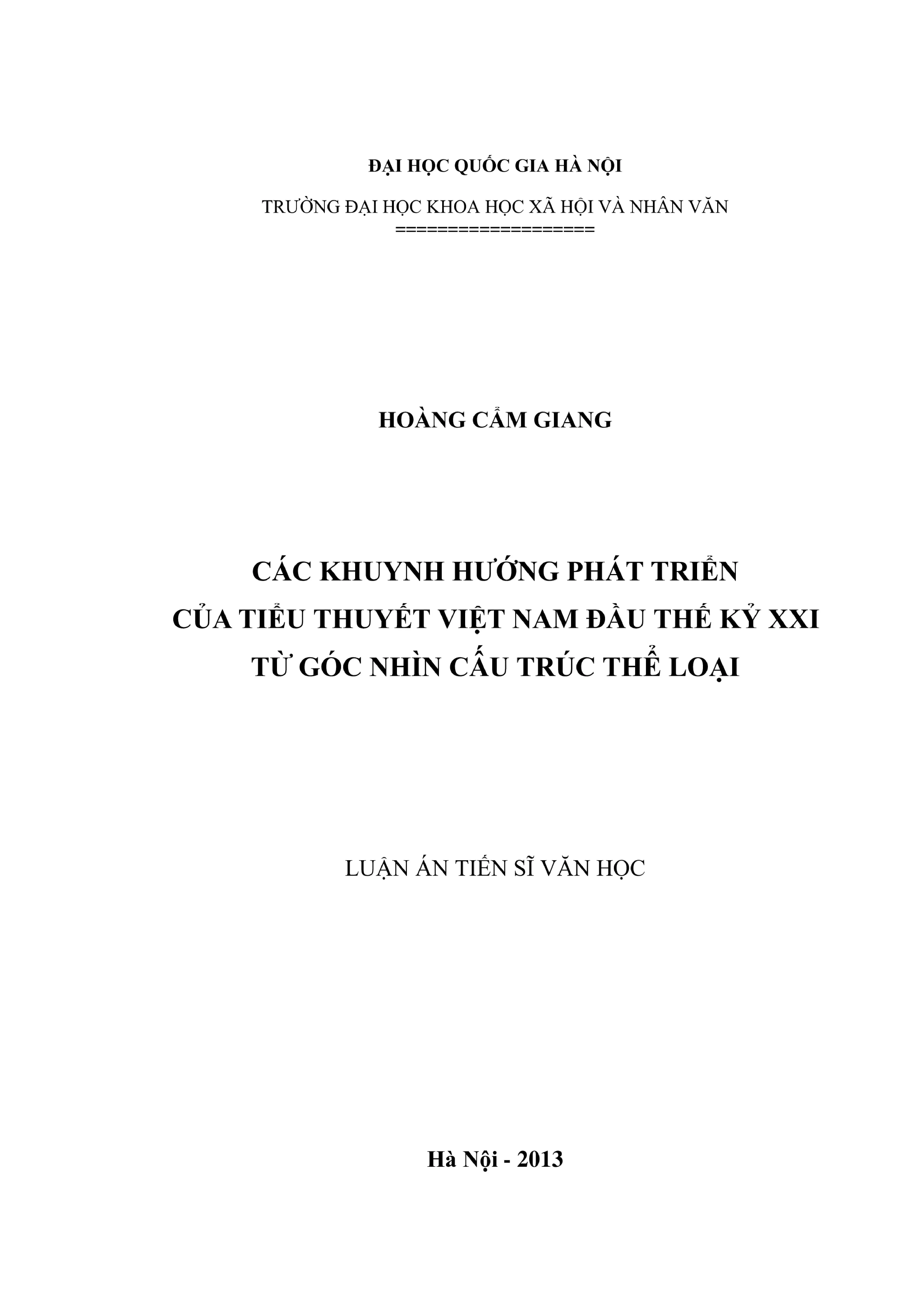 Luận án tiến sĩ văn học các khuynh hướng phát triển của tiểu
