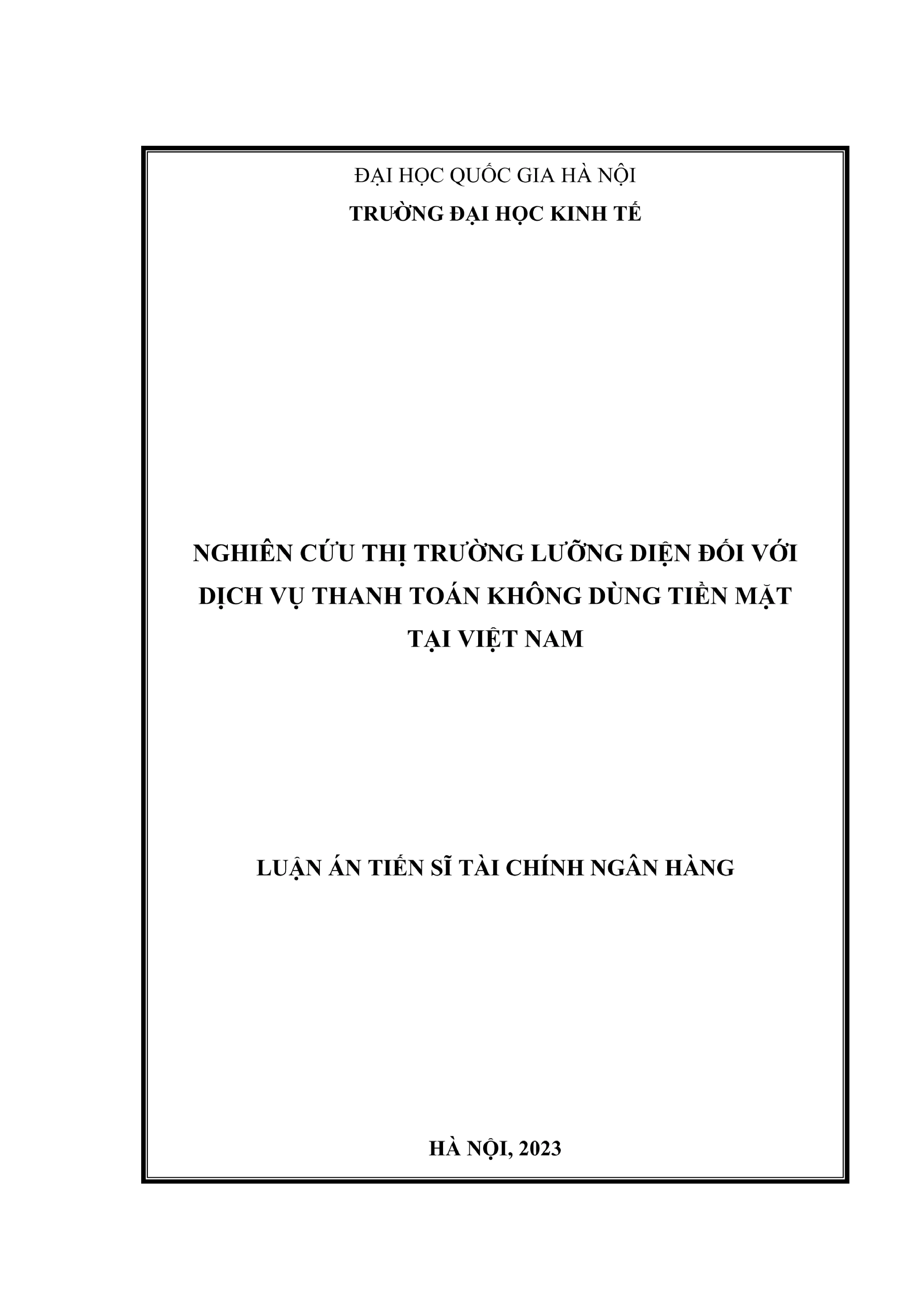 Luận án: Thị trường lưỡng diện dịch vụ thanh toán không tiền mặt tại Việt Nam