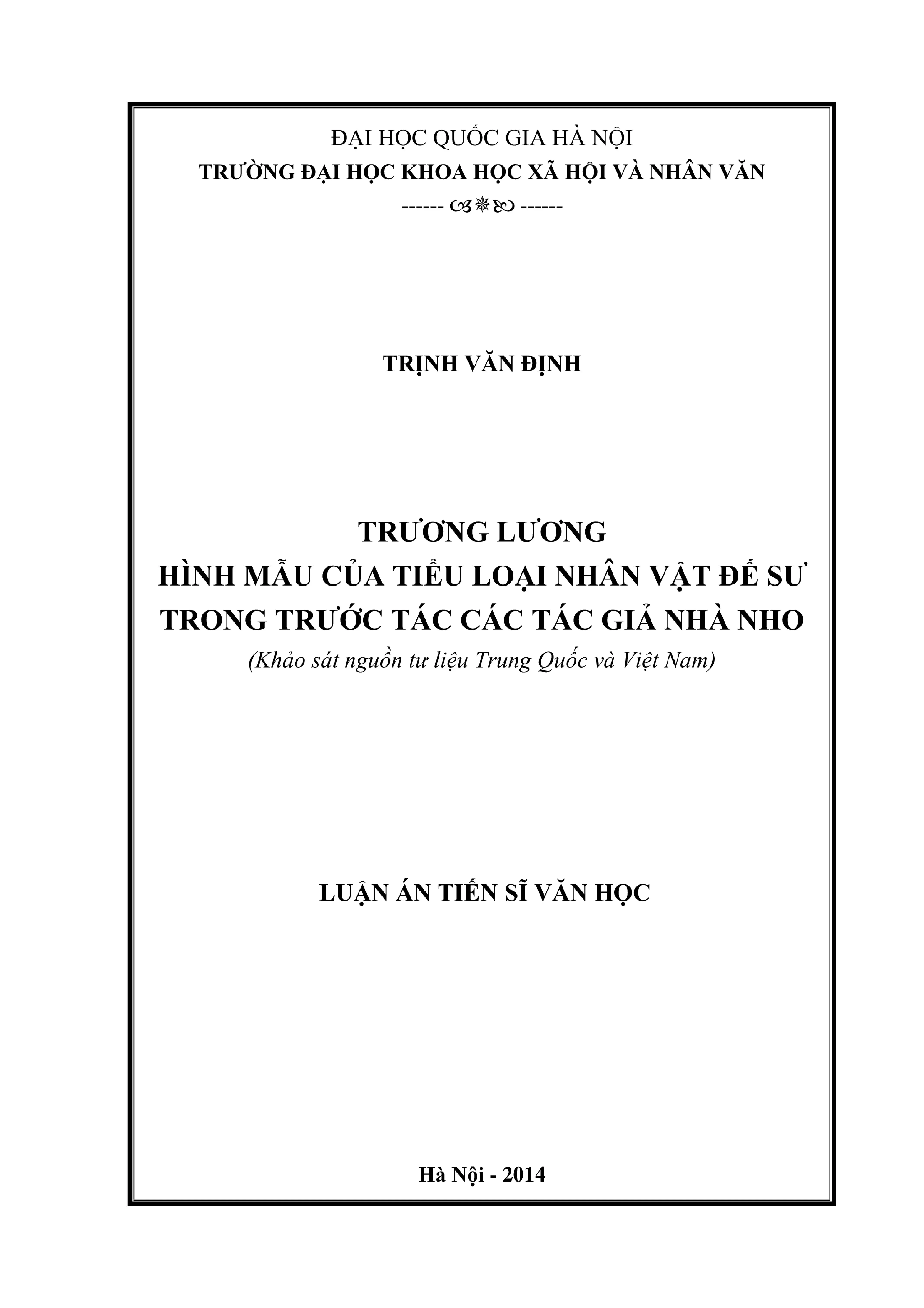 Luận án tiến sĩ văn học trưng lương hình mẫu của tiểu loại n