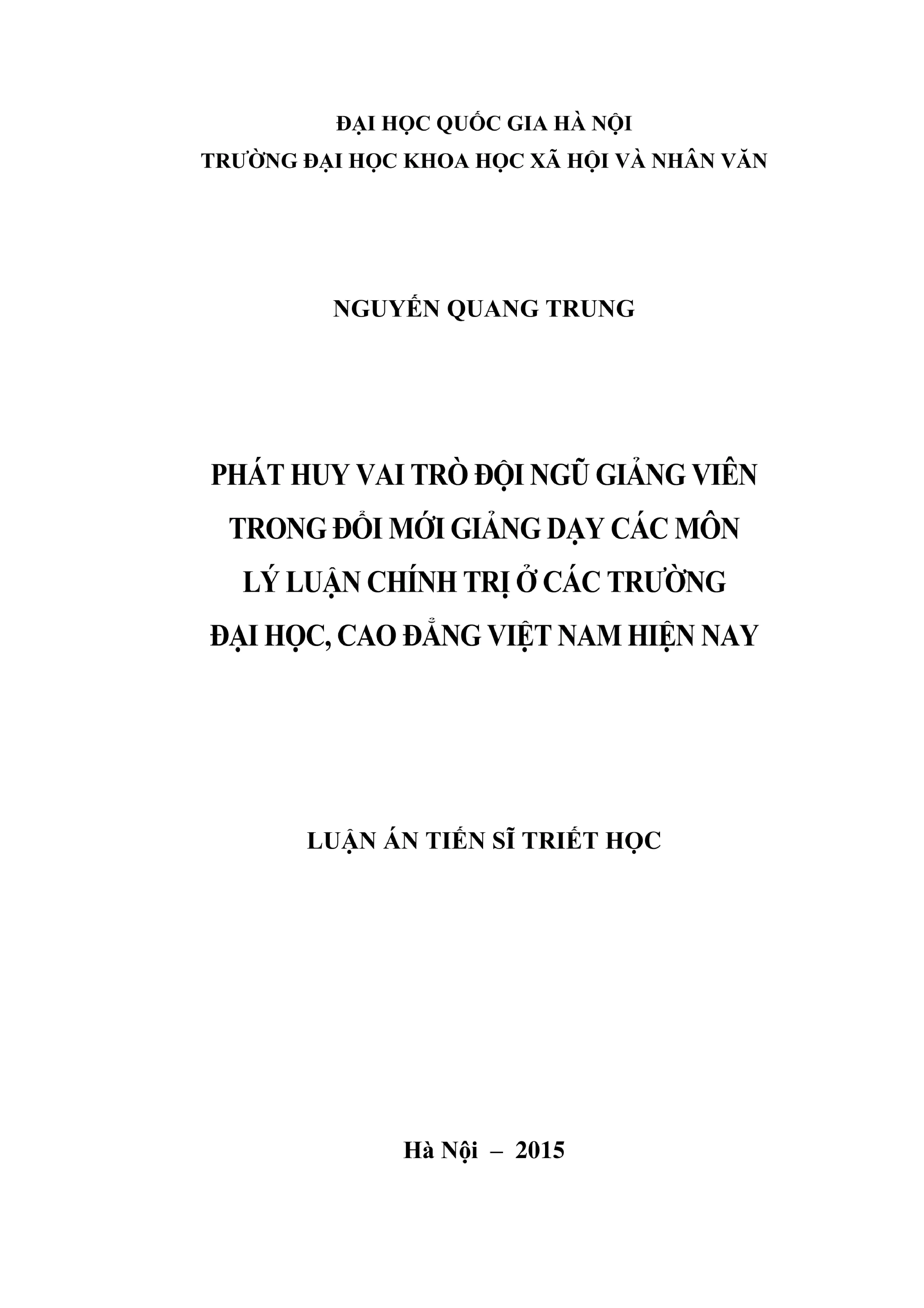 Luận án tiến sĩ triết học phát huy vai trò đội ngũ giảng viê
