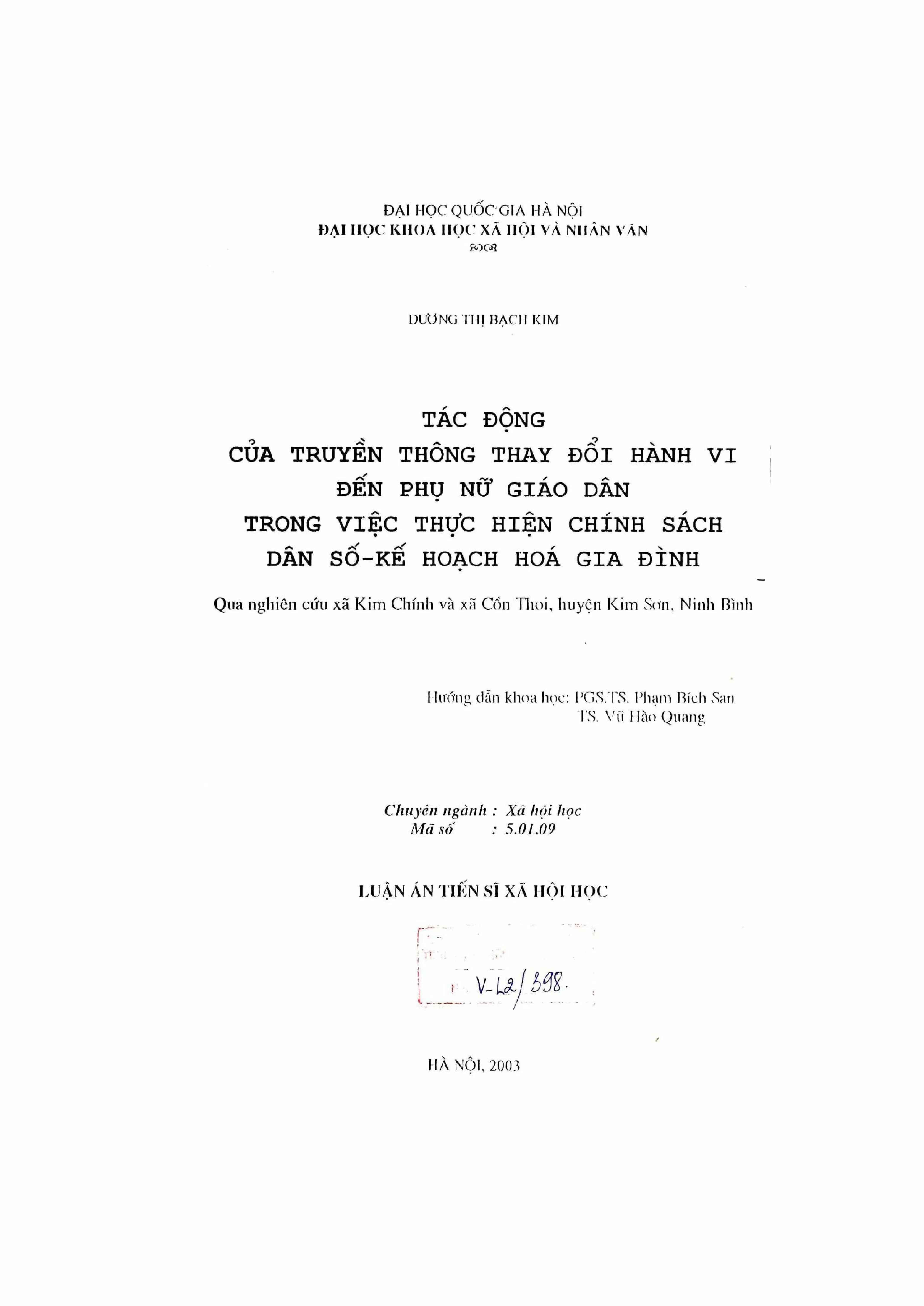 Luận án tiến sĩ xã hội học tác động của truyền thông thay đổ