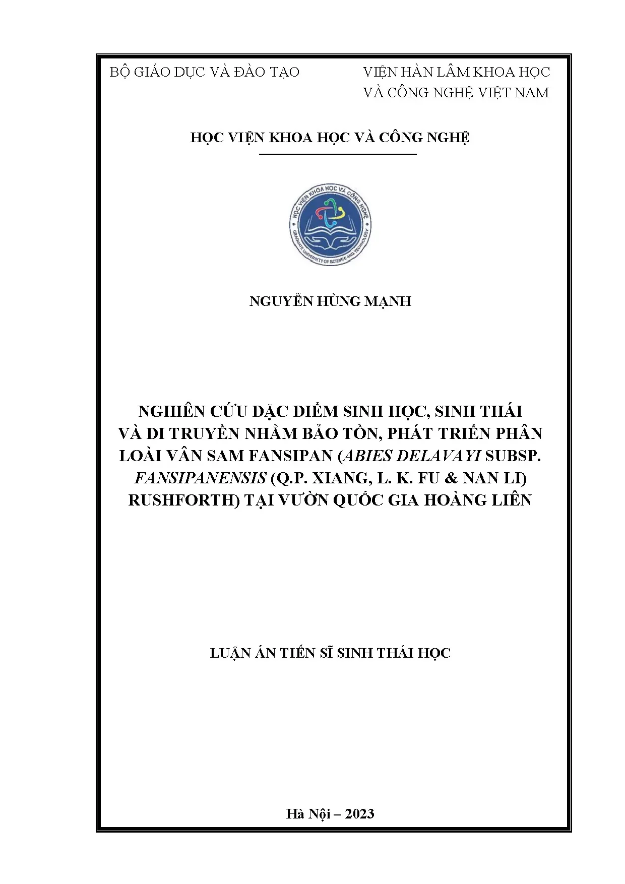 Luận án tiến sĩ nghiên cứu đặc điểm sinh học sinh thái và di