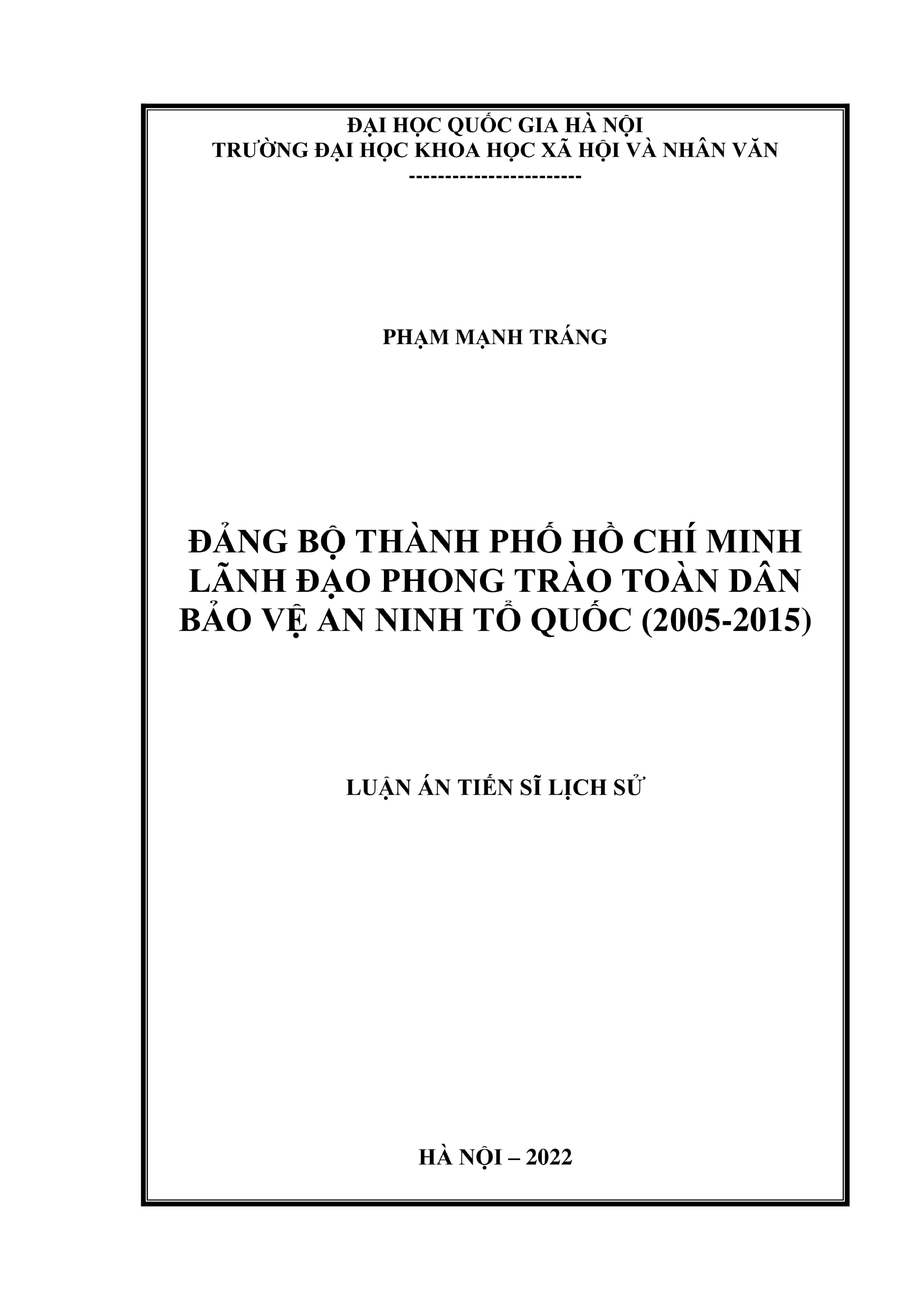 Lịch sử lãnh đạo phong trào bảo vệ an ninh Tổ quốc (2005-2015)
