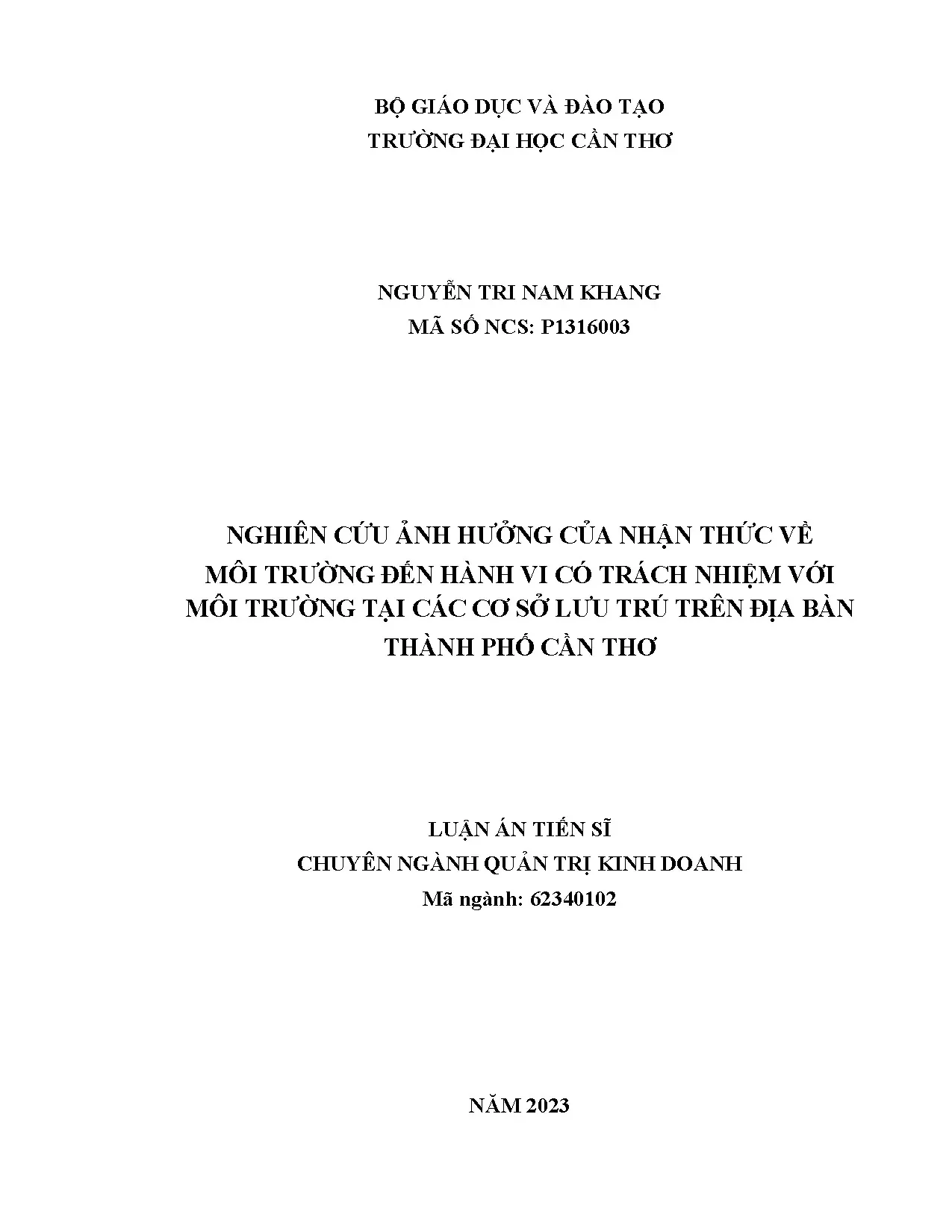 Nghiên cứu ảnh hưởng của nhận thức về môi trường đến hành vi