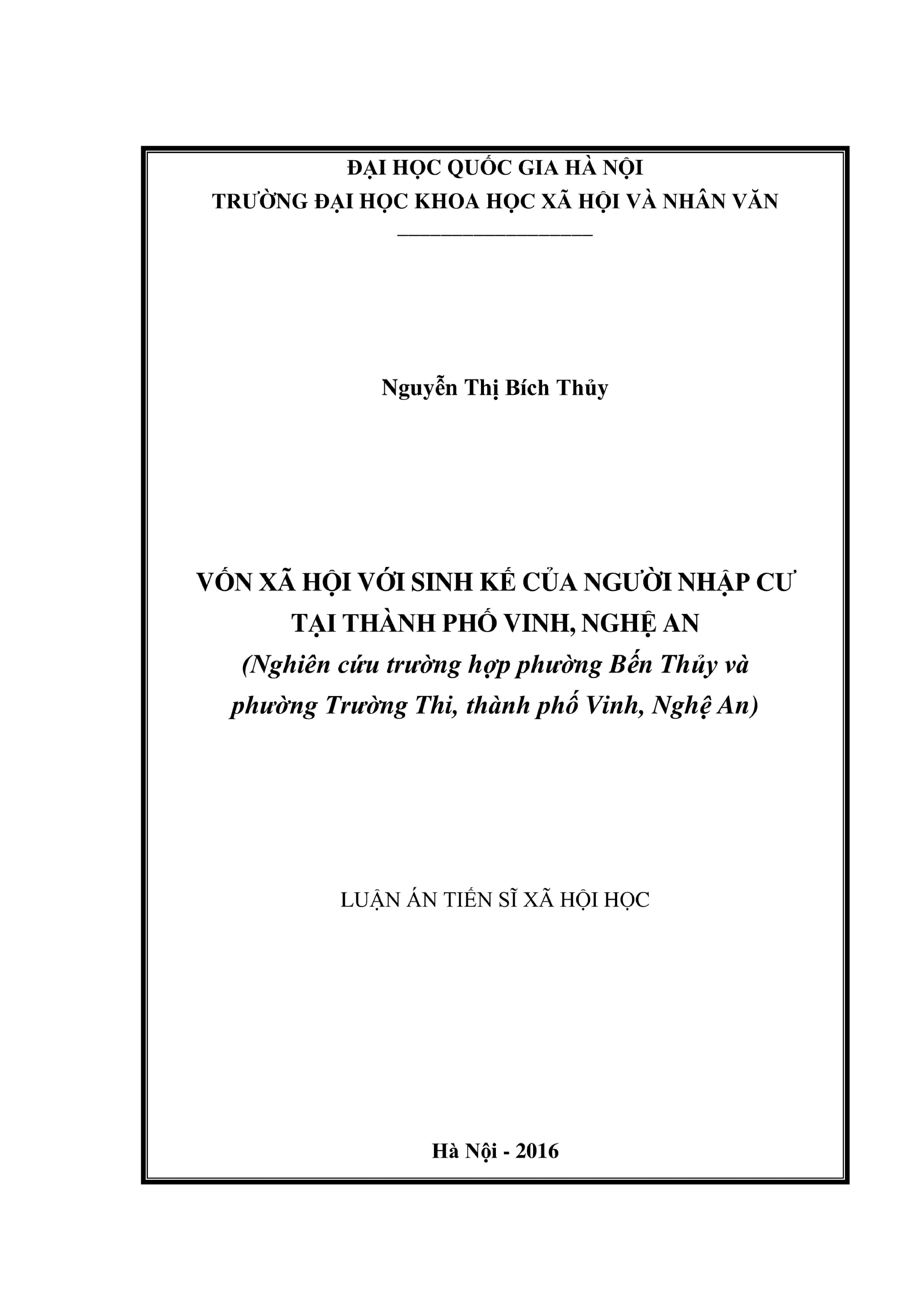 Vốn xã hội & sinh kế người nhập cư tại TP Vinh