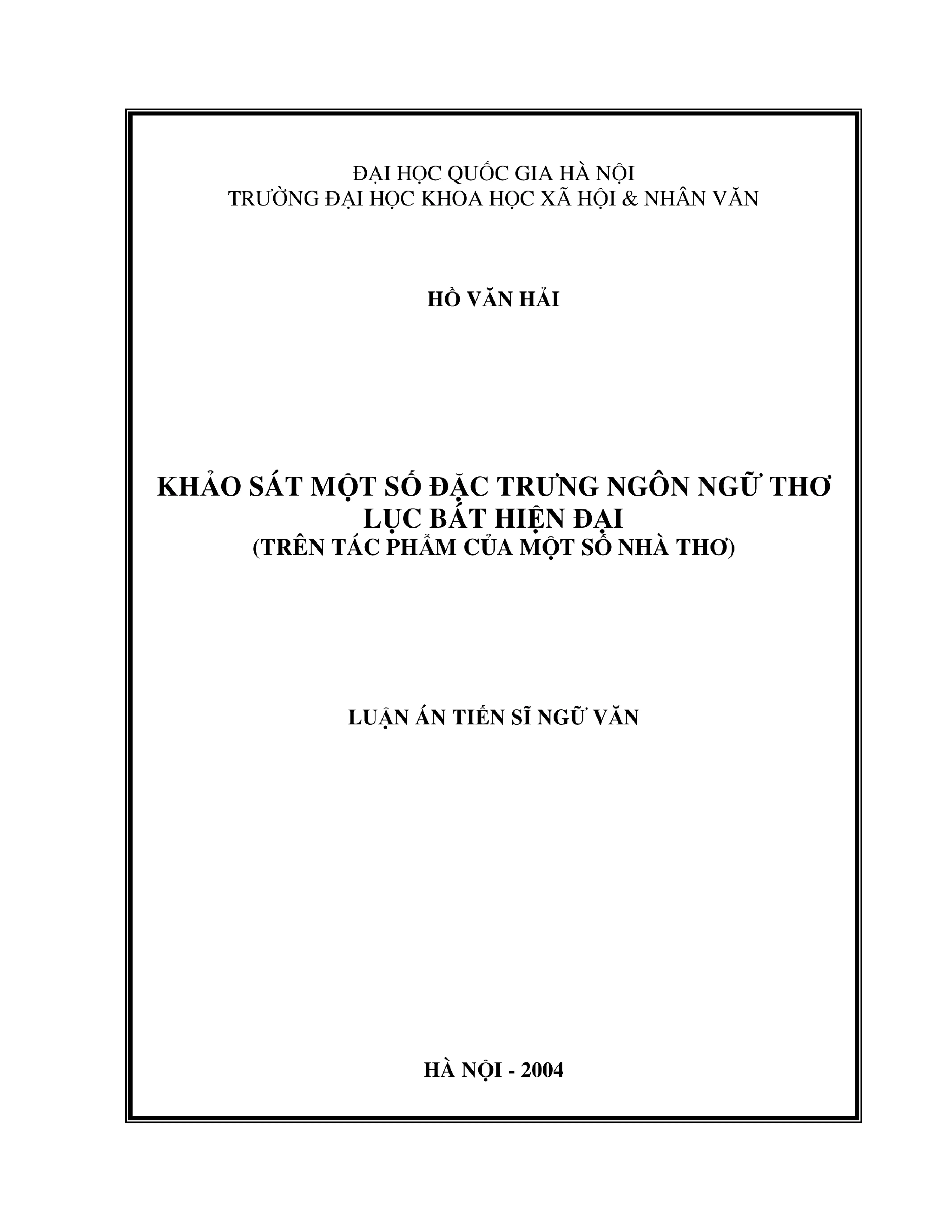Luận án tiến sĩ ngữ văn khảo sát một số đặc trưng ngôn ngữ t