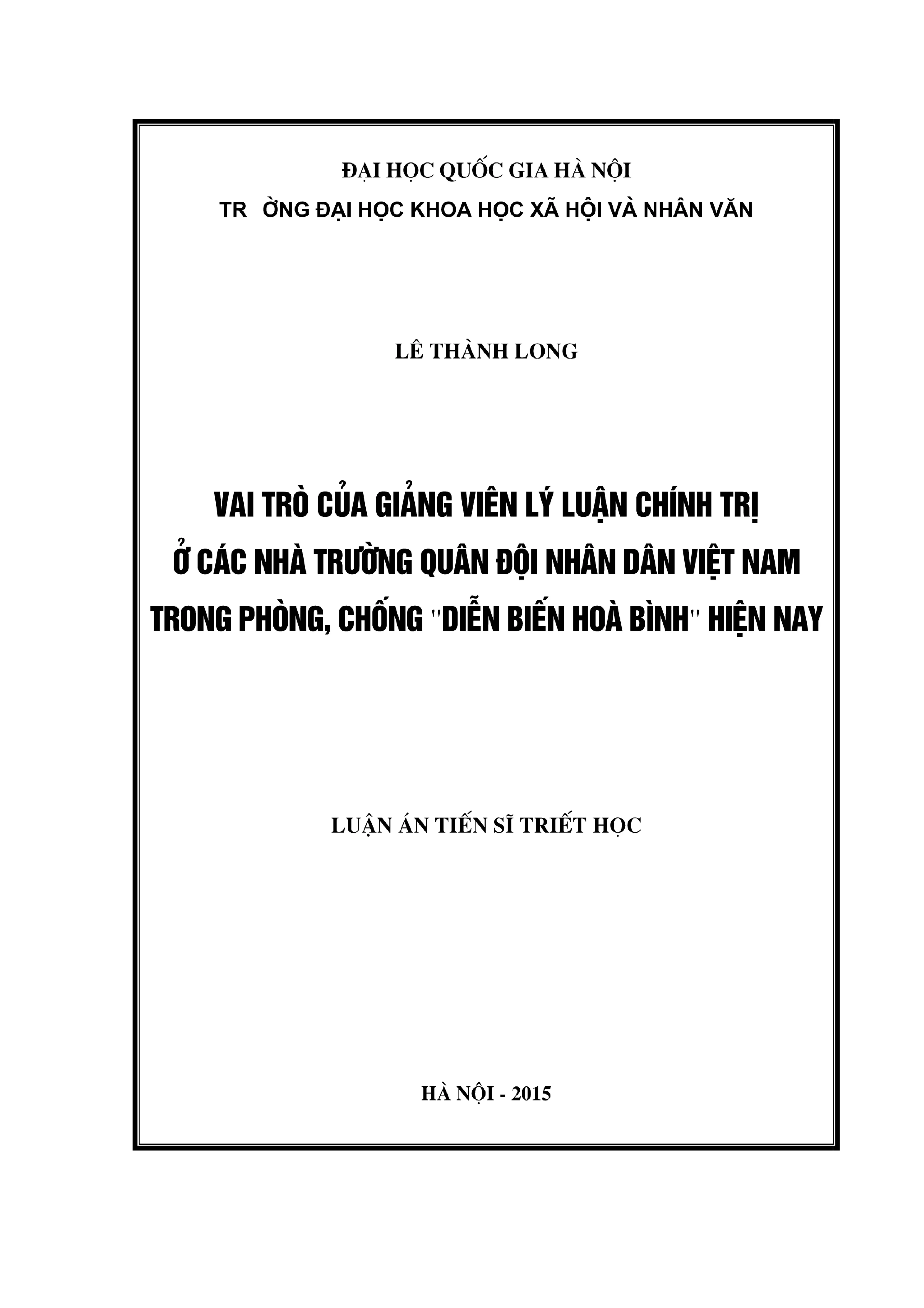 Luận án tiến sĩ triết học vai trò của giảng viên lý luận chí