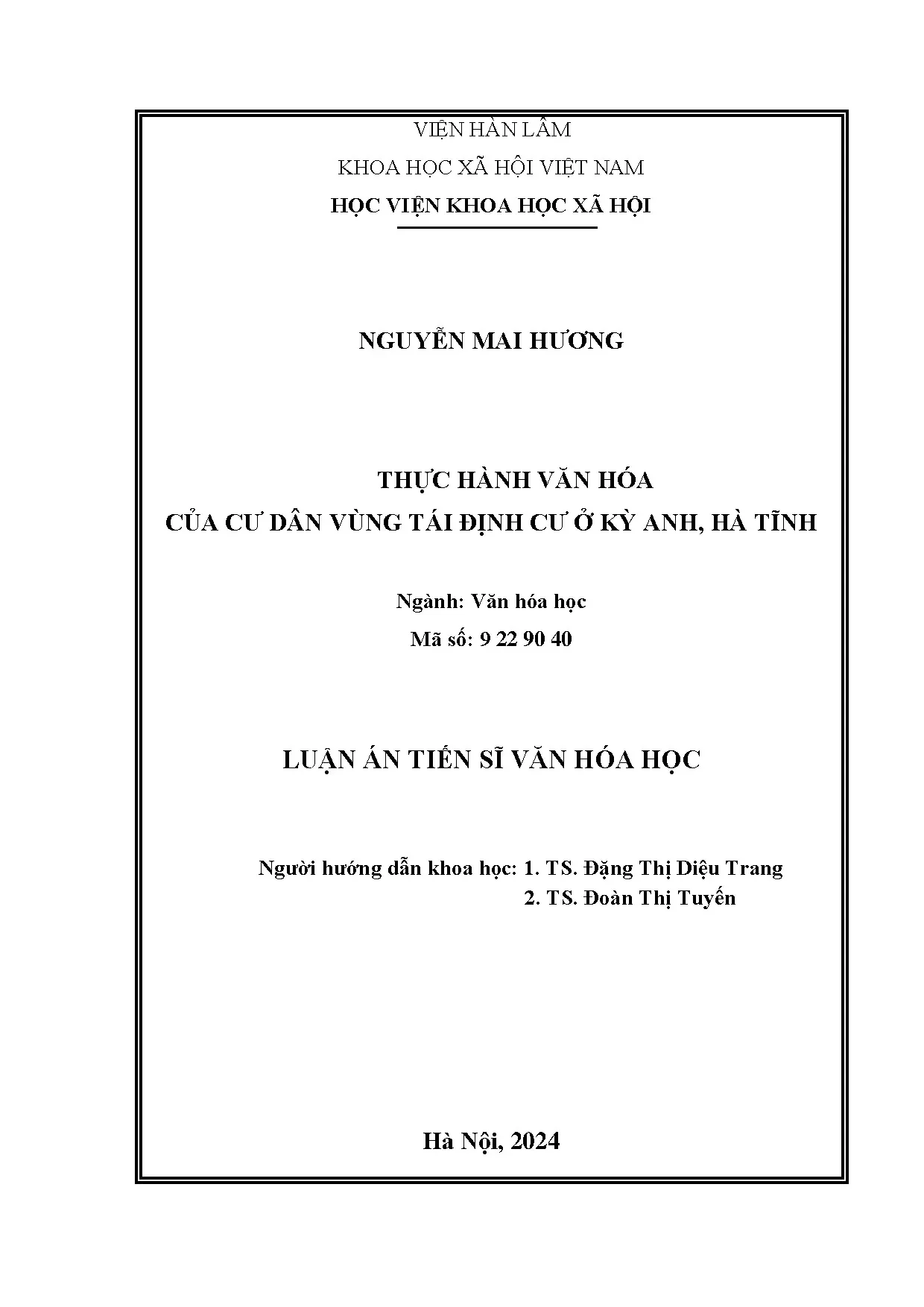 Luận án tiến sĩ thực hành văn hoá của cư dân vùng tái định c
