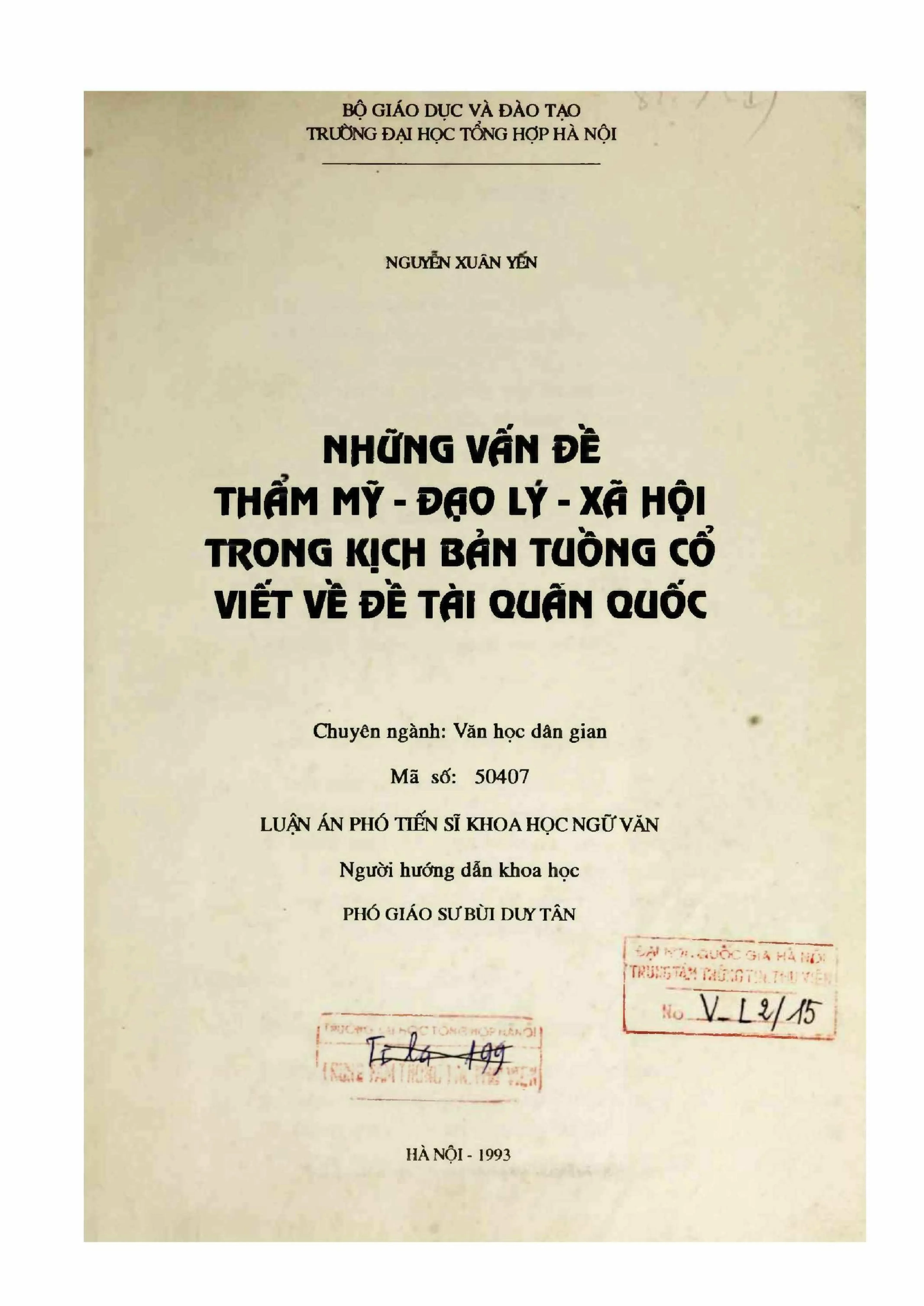 Luận án phó tiến sĩ ngữ văn những vấn đề thẩm mỹ đạo lí xã h
