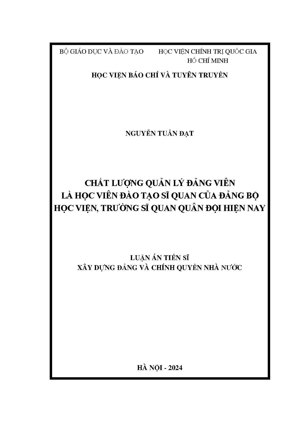 Chất lượng quản lý đảng viên là học viên đào tạo sĩ quan của