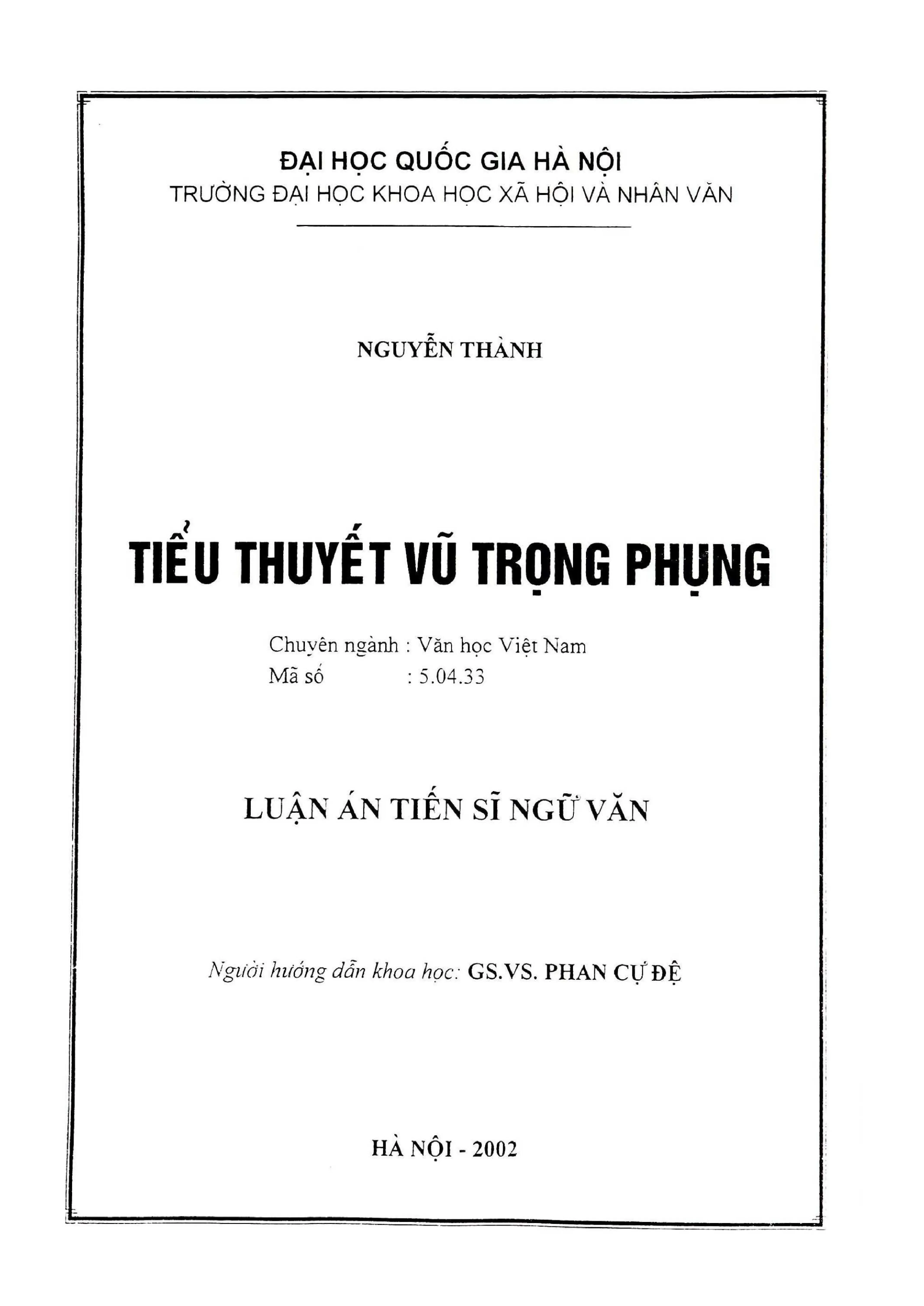 Luận án tiến sĩ ngữ văn tiểu thuyết vũ trọng phụng