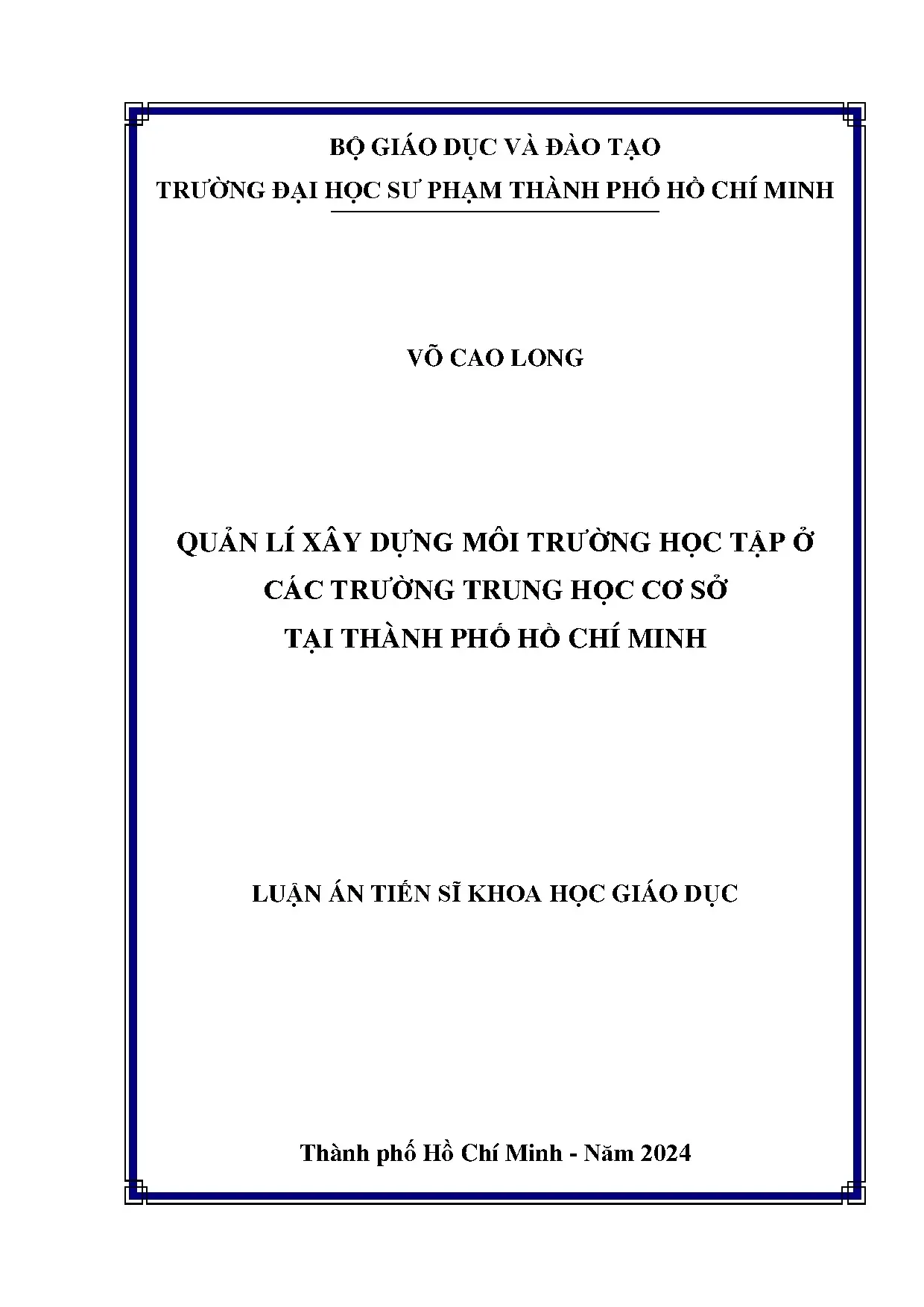 Luận án tiến sĩ quản lý xây dựng môi trường học tập ở các tr