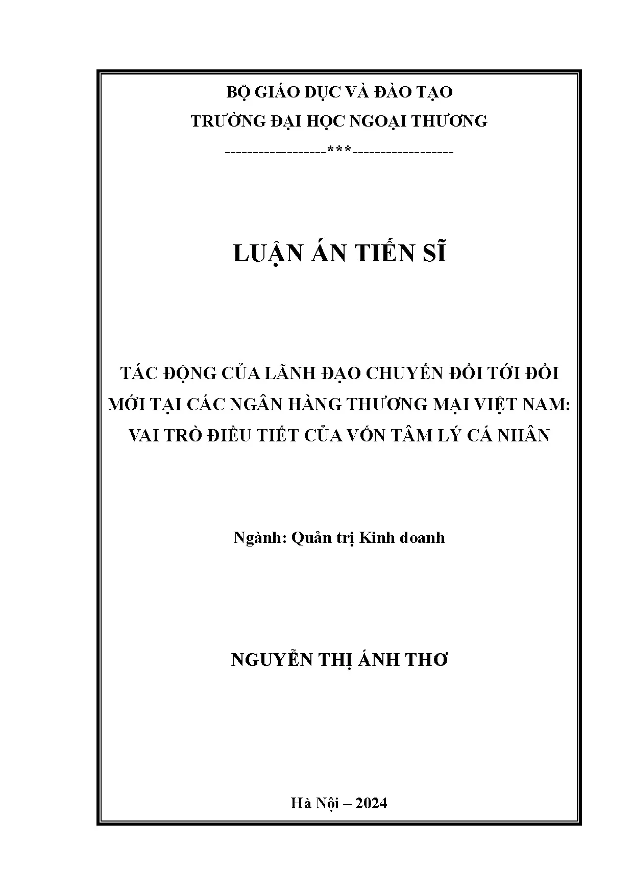Tác động của lãnh đạo chuyển đổi tới đổi mới tại các ngân hà