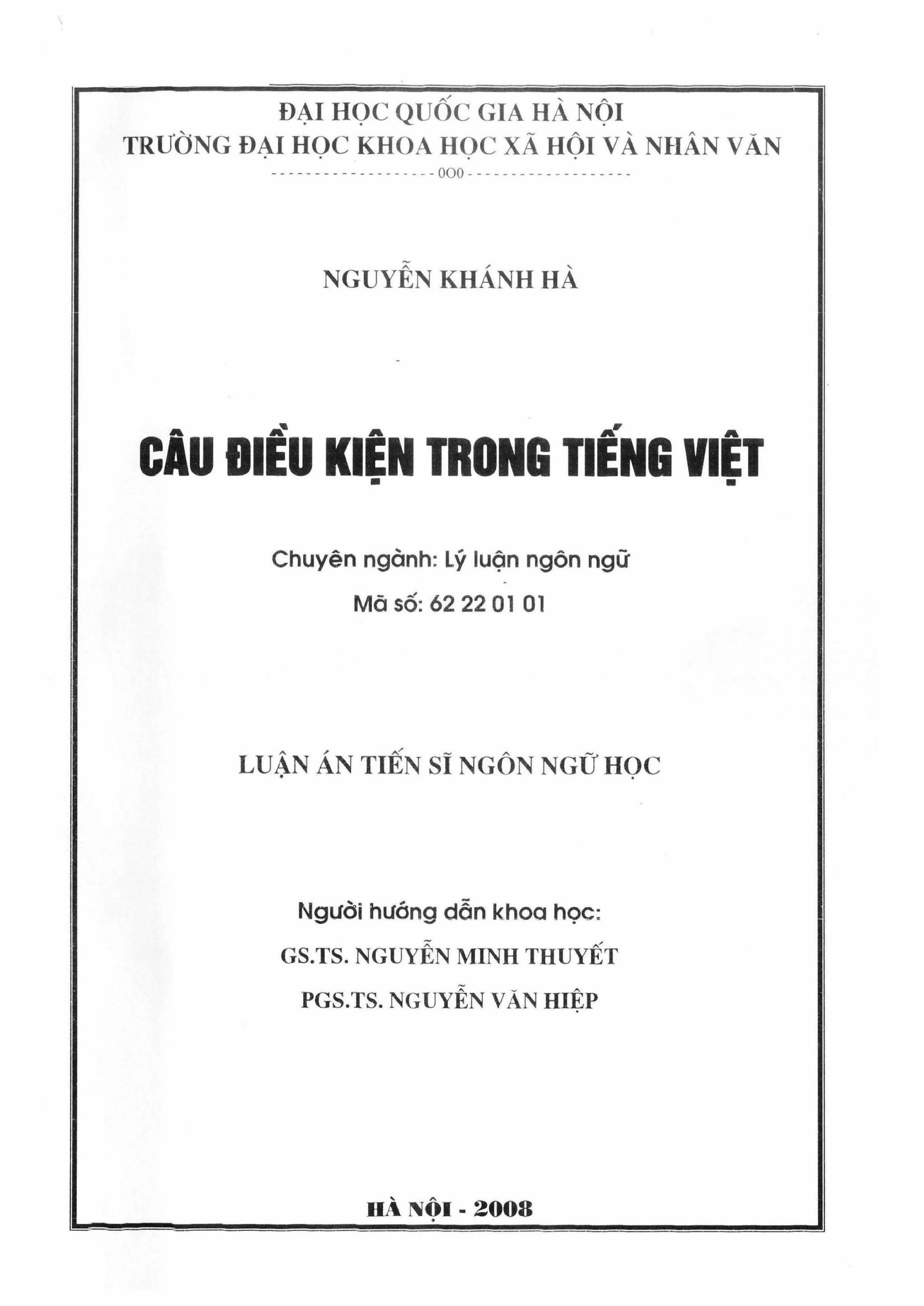 Câu Điều Kiện Tiếng Việt: Luận Án Ngôn Ngữ Học