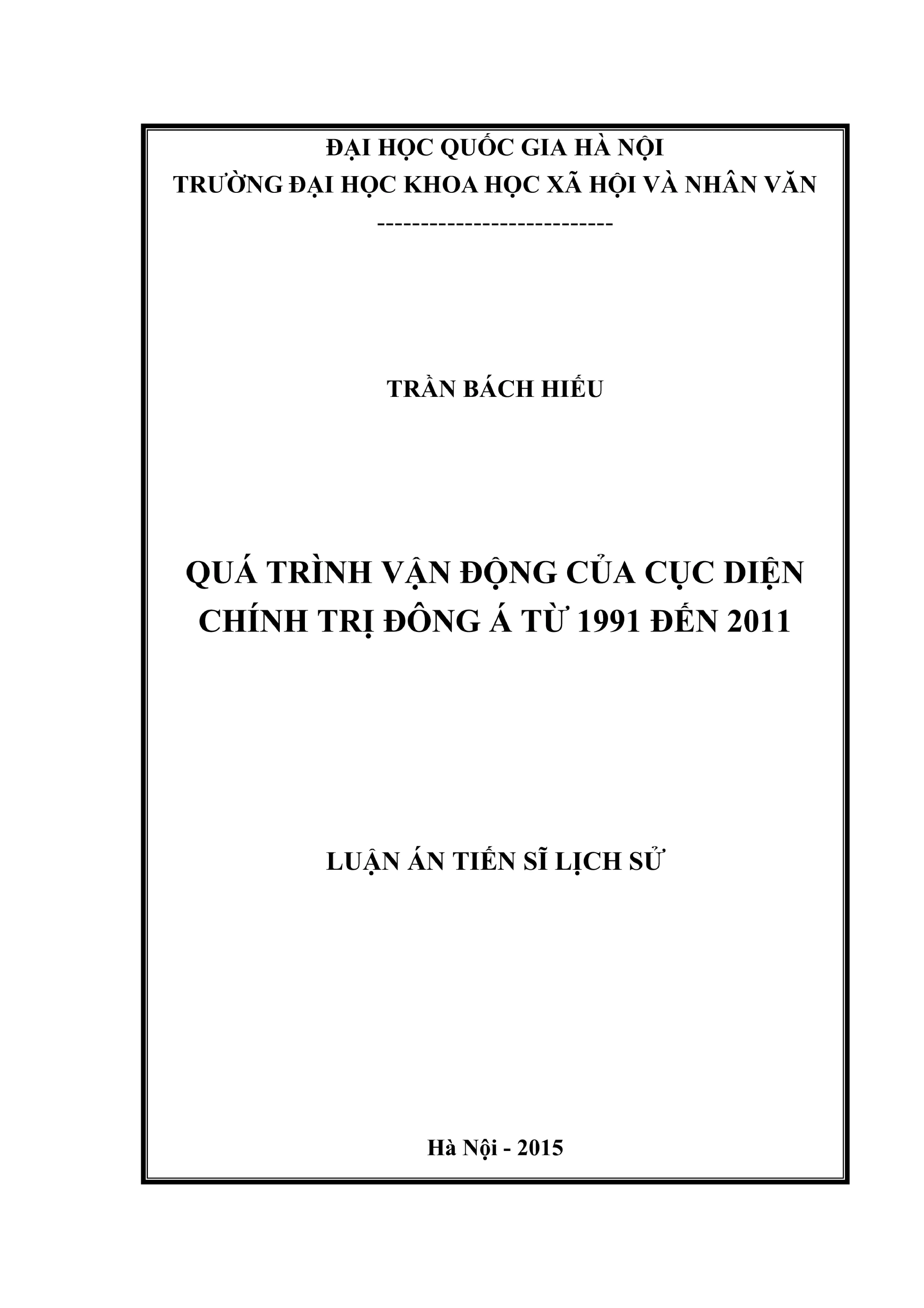 Luận án Tiến sĩ: Cục diện chính trị Đông Á (1991-2011)