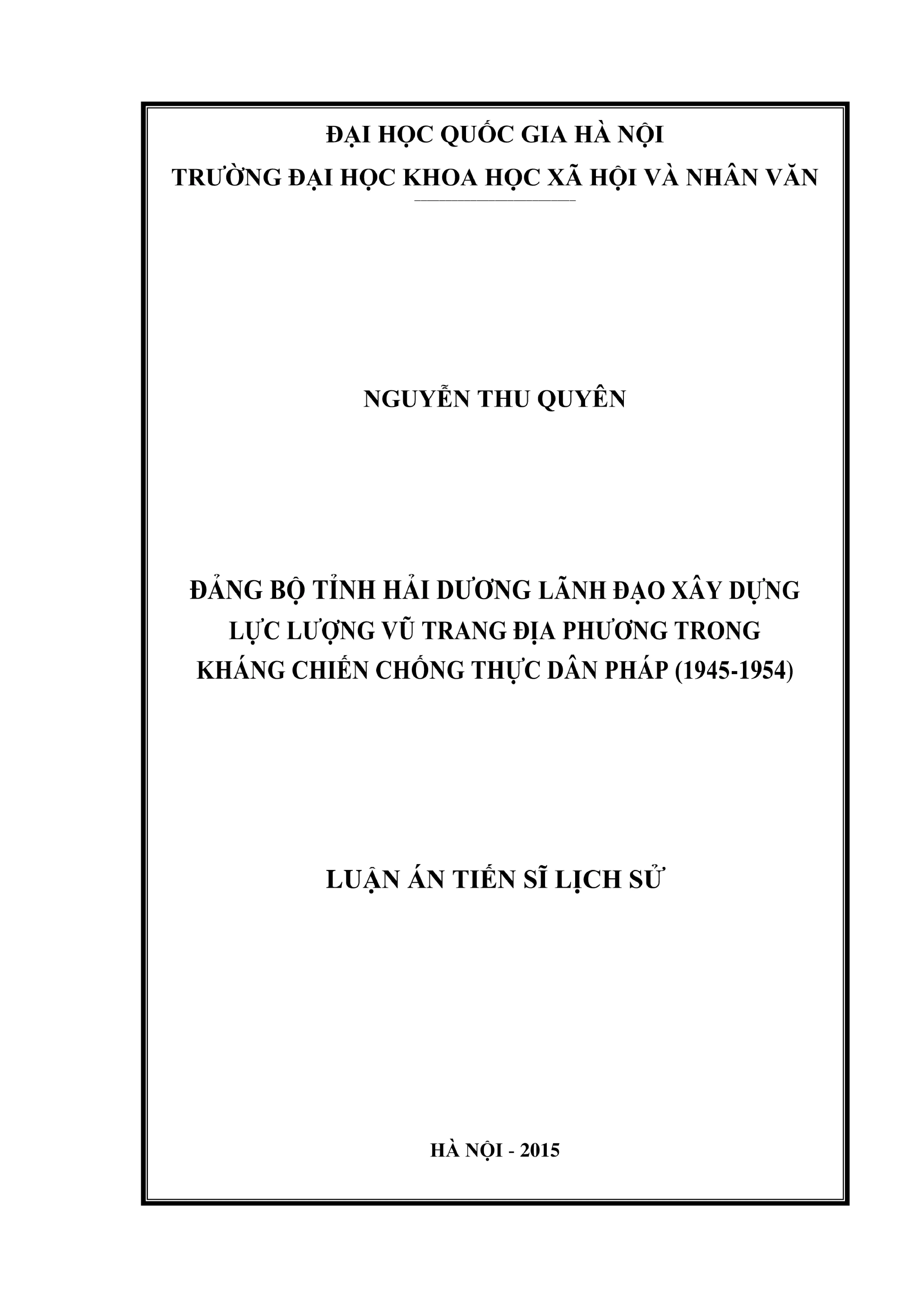 Luận án tiến sĩ lịch sử đảng bộ tỉnh hải dương lãnh đạo xây