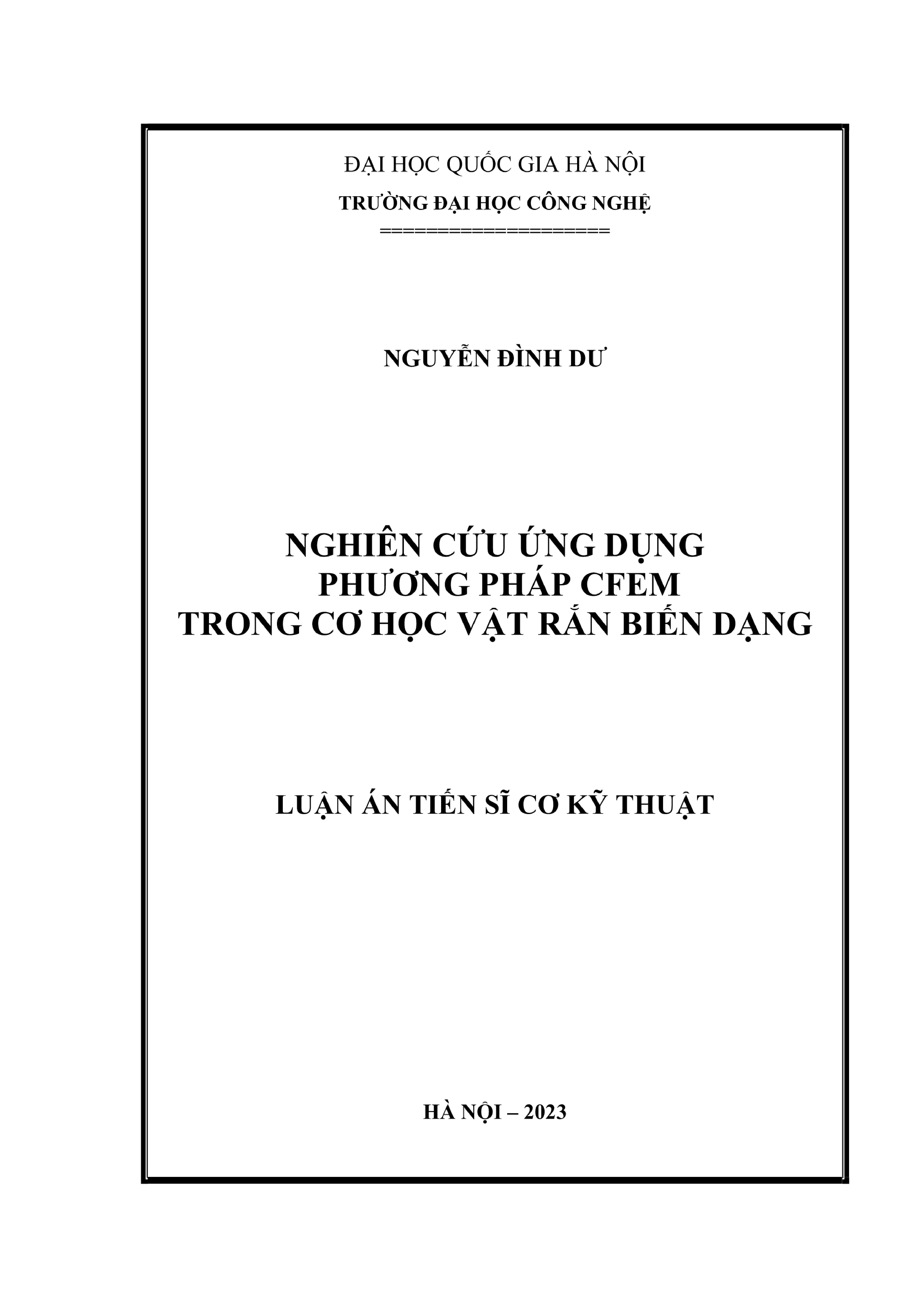 Nghiên cứu ứng dụng phương pháp CFEM trong cơ học vật rắn