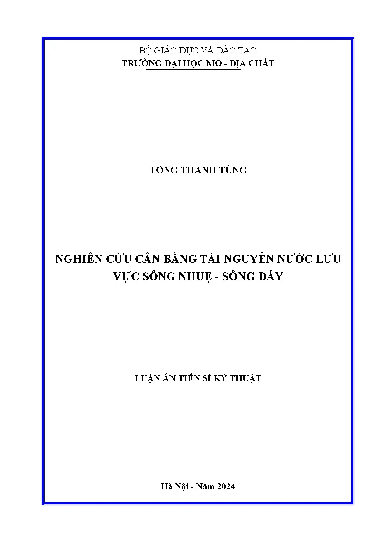 Luận án tiến sĩ nghiên cứu cân bằng tài nguyên nước lưu vực