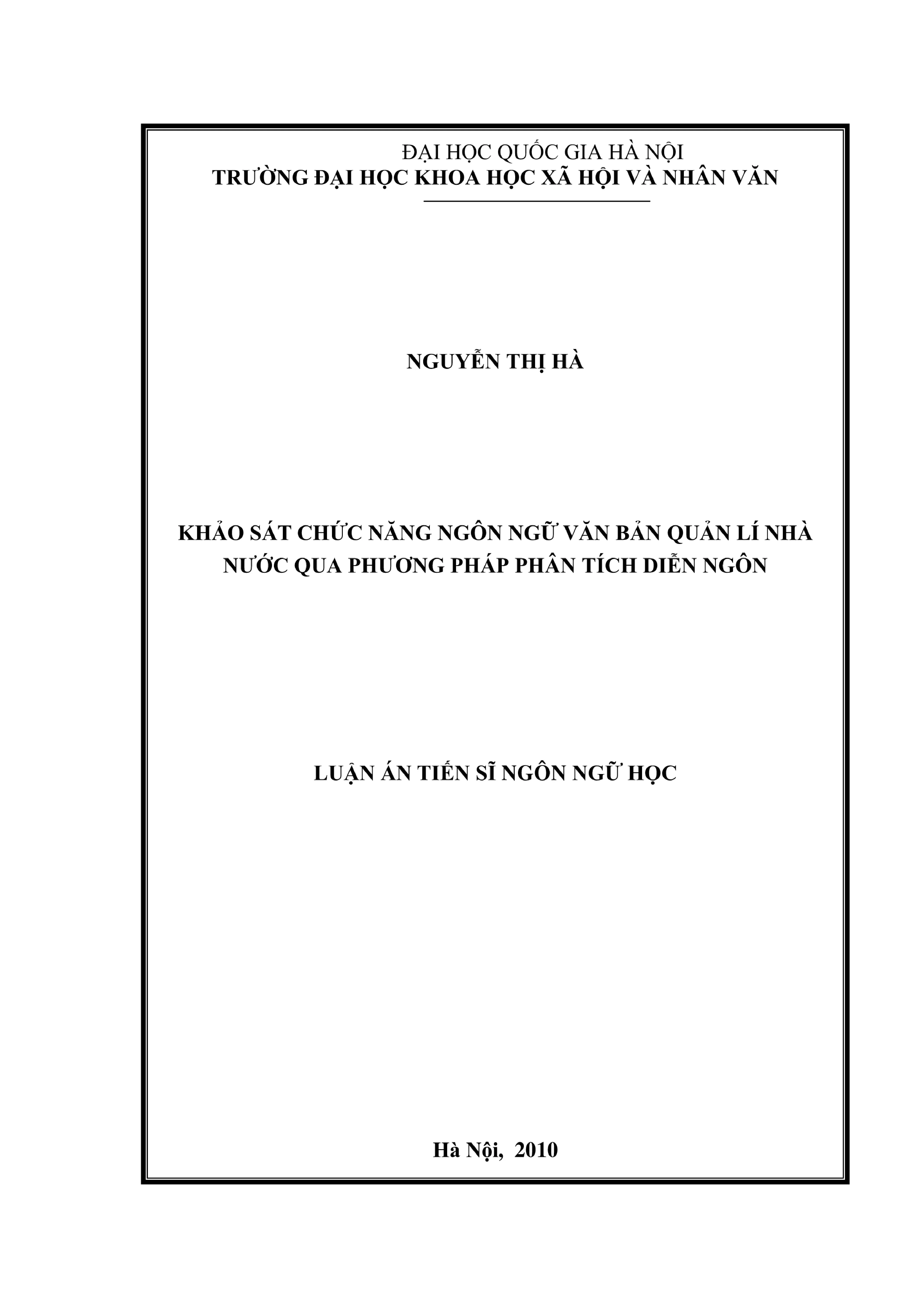 Luận án tiến sĩ ngôn ngữ học khảo sát chức năng ngôn ngữ văn