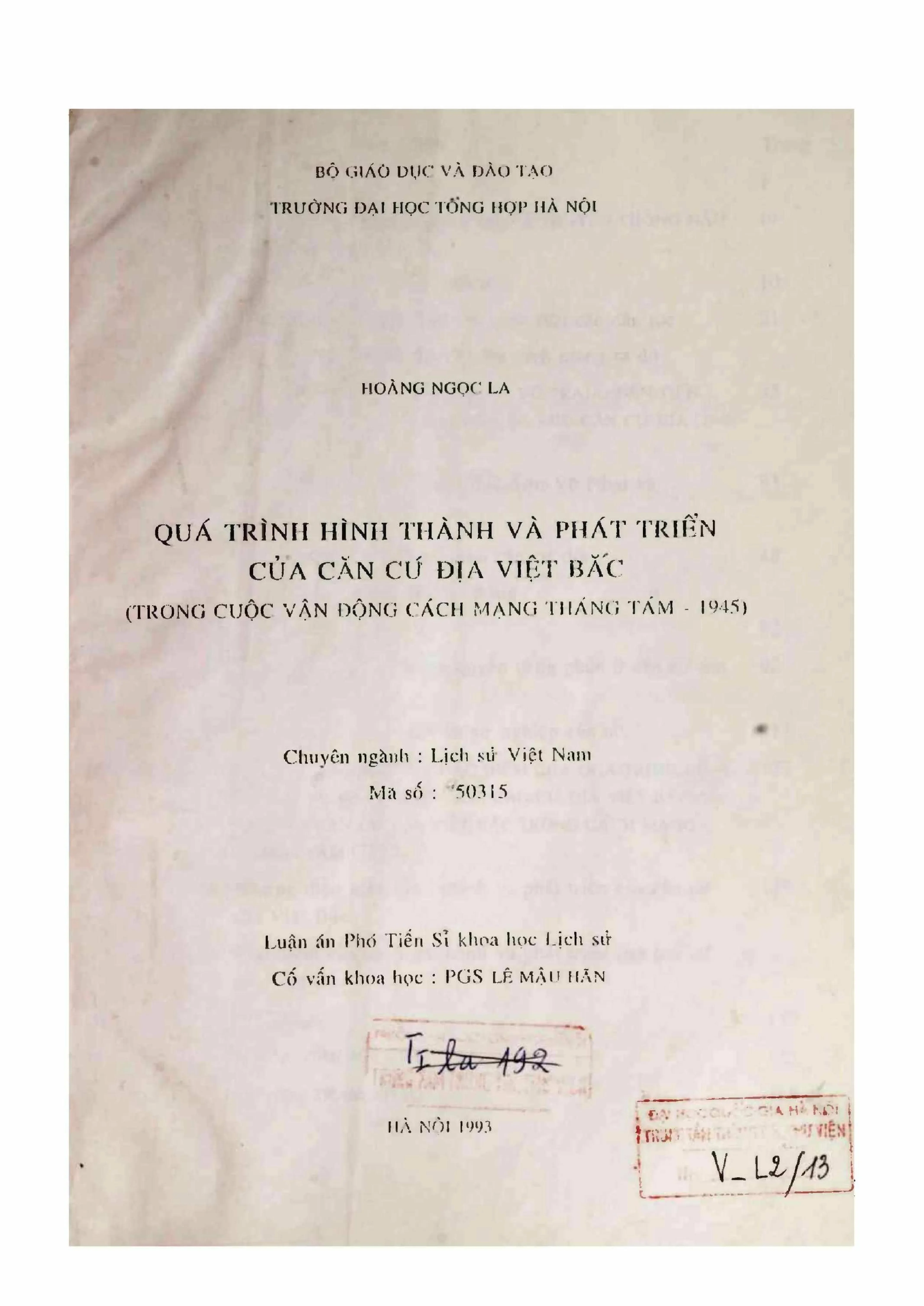 Luận án phó tiến sĩ lịch sử quá trình hình thành và phát tri