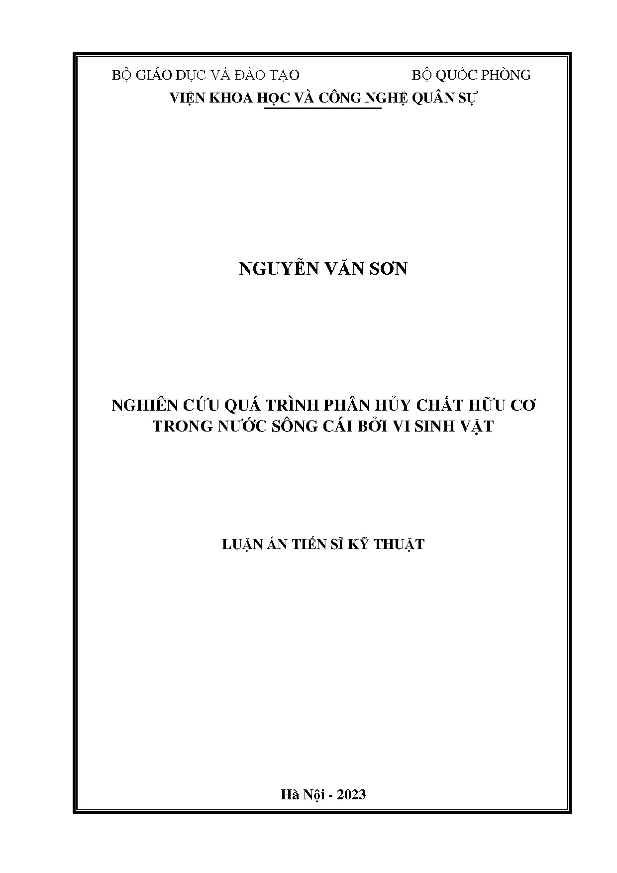 Phân hủy chất hữu cơ nước sông Cái bởi vi sinh vật
