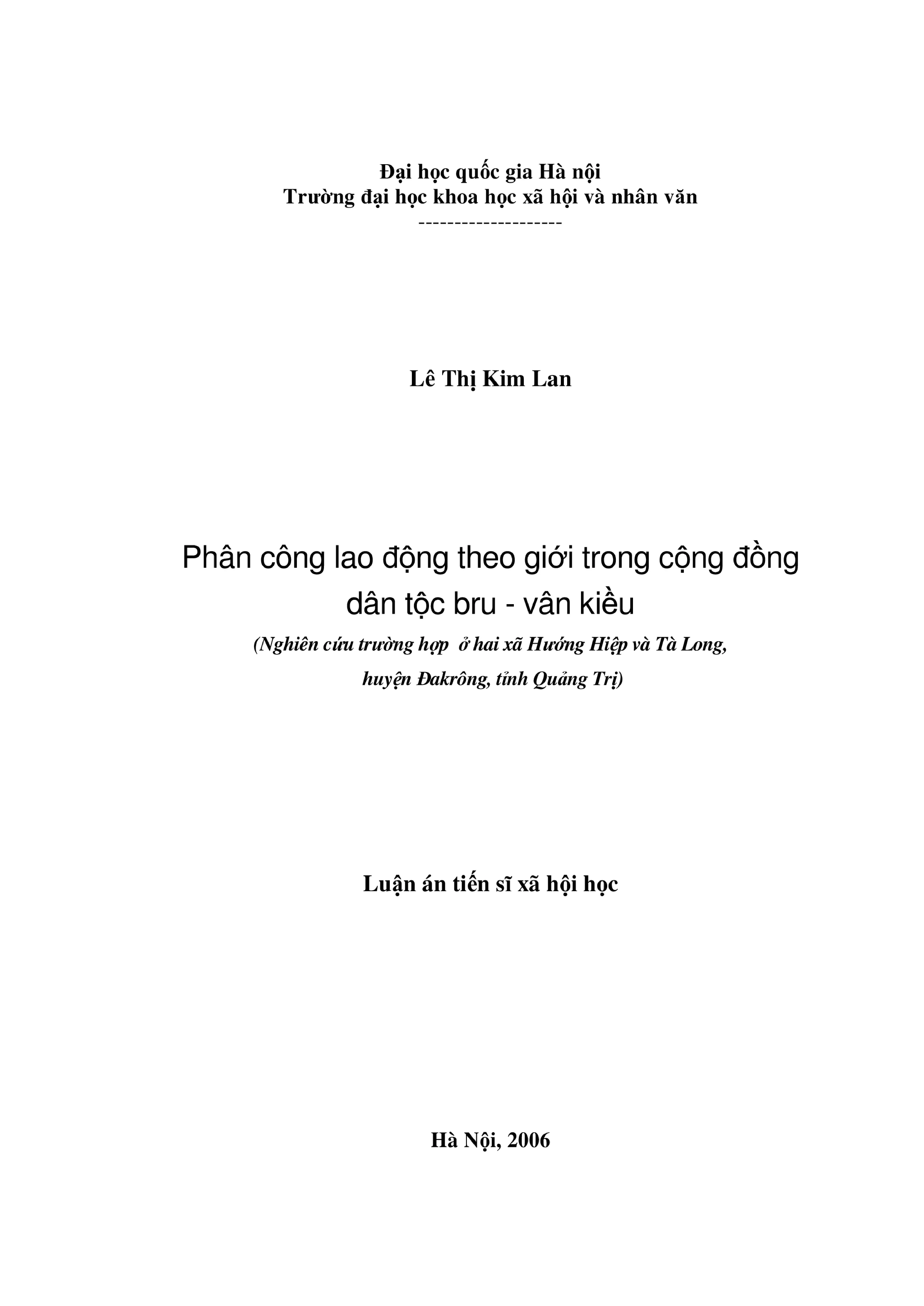 Luận án tiến sĩ xã hội học phân công lao động theo giới tron