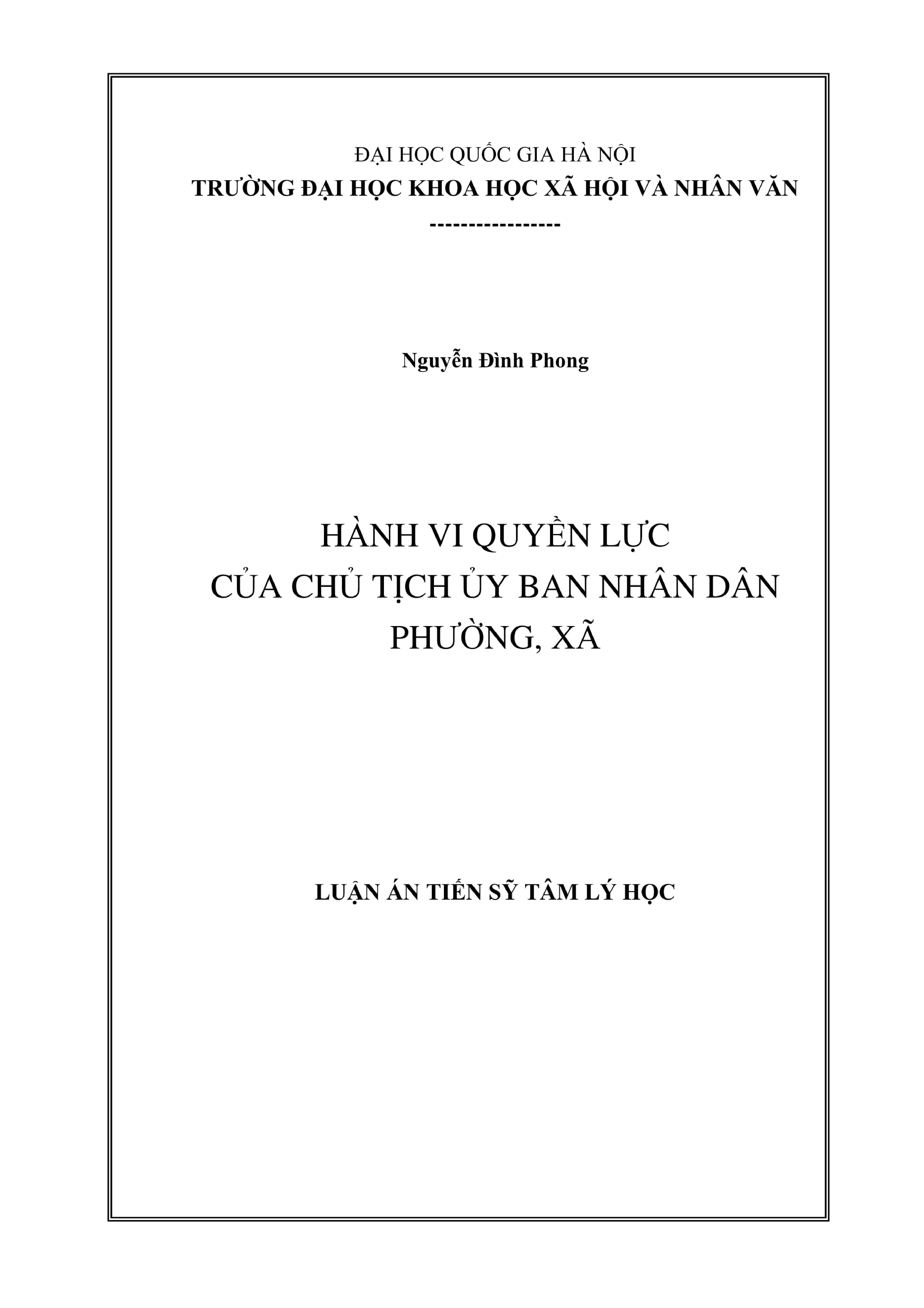 Luận án Tiến sĩ: Hành vi quyền lực Chủ tịch UBND phường/xã