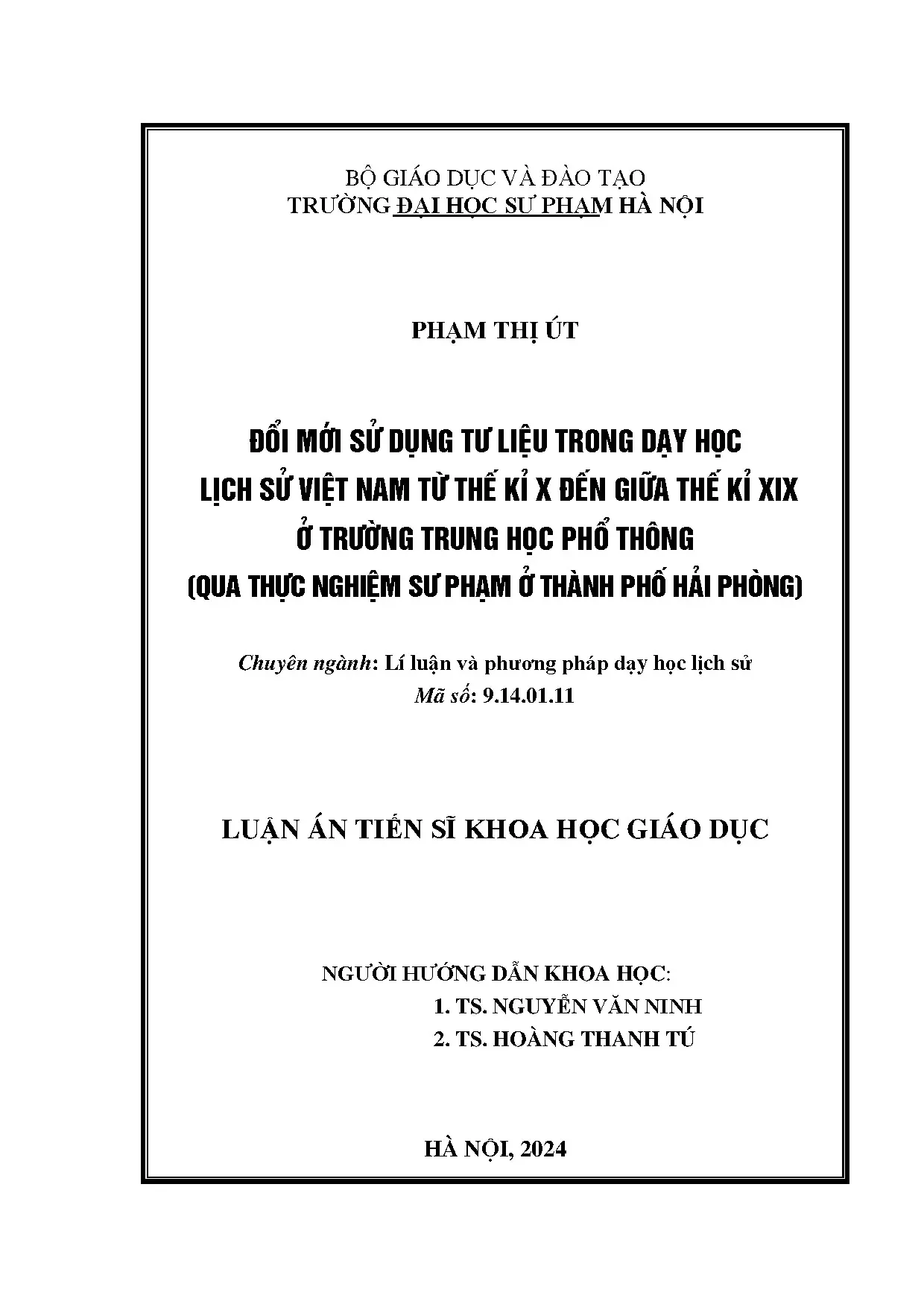 Luận án tiến sĩ đổi mới sử dụng tư liệu trong dạy học lịch s