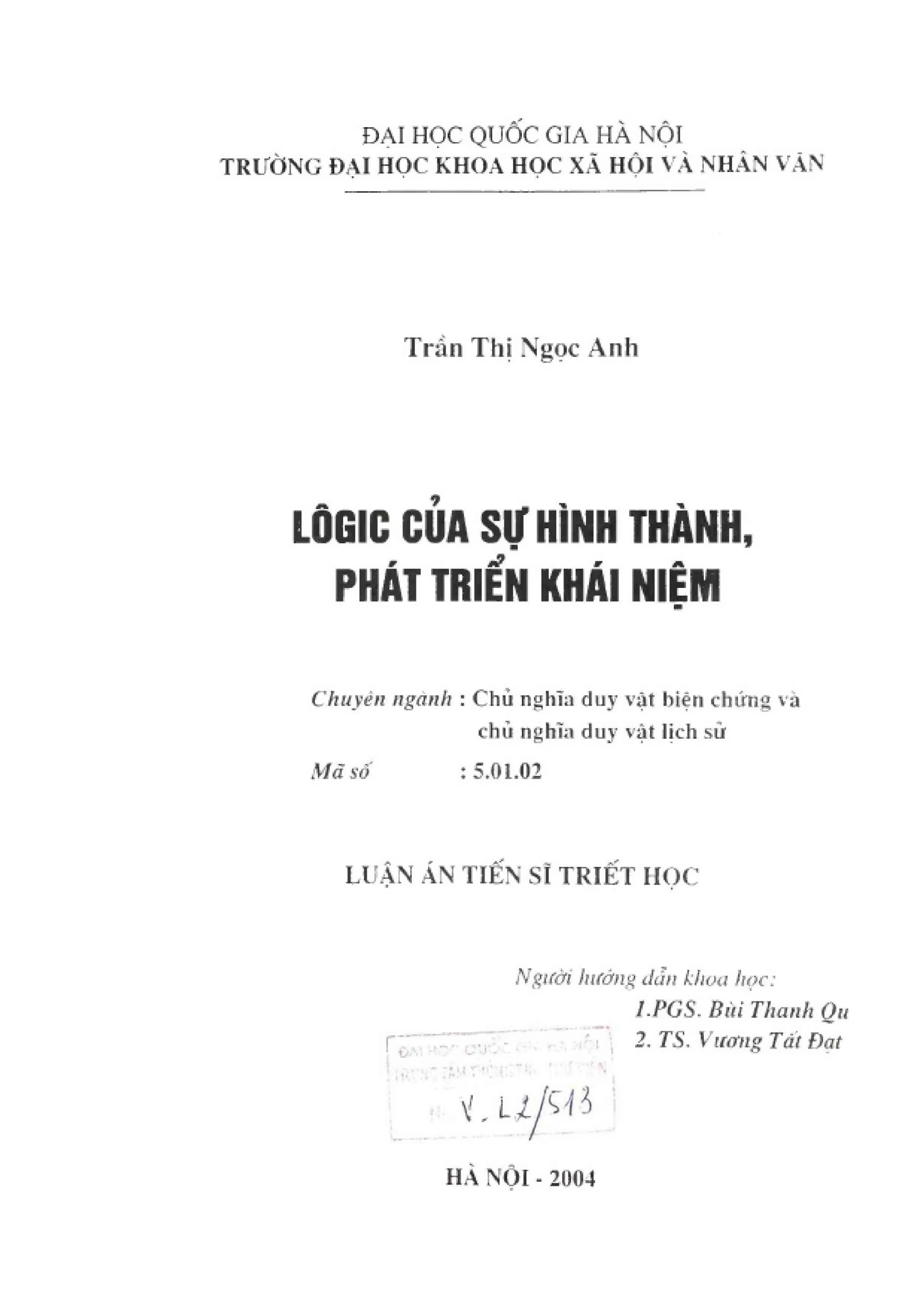 Luận án tiến sĩ triết học logic của sự hình thành phát triển