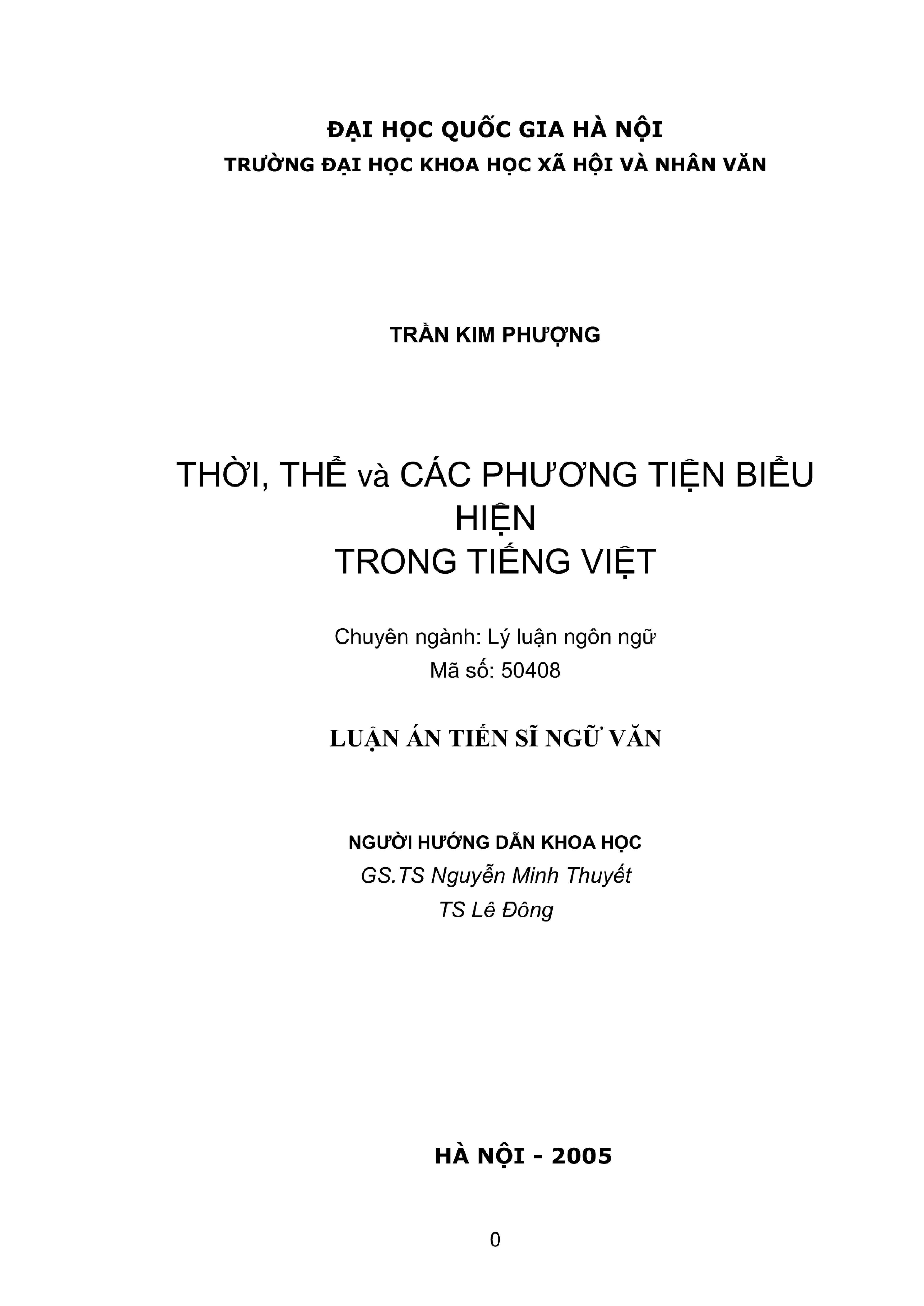 Luận án tiến sĩ về thời gian trong tiếng Việt