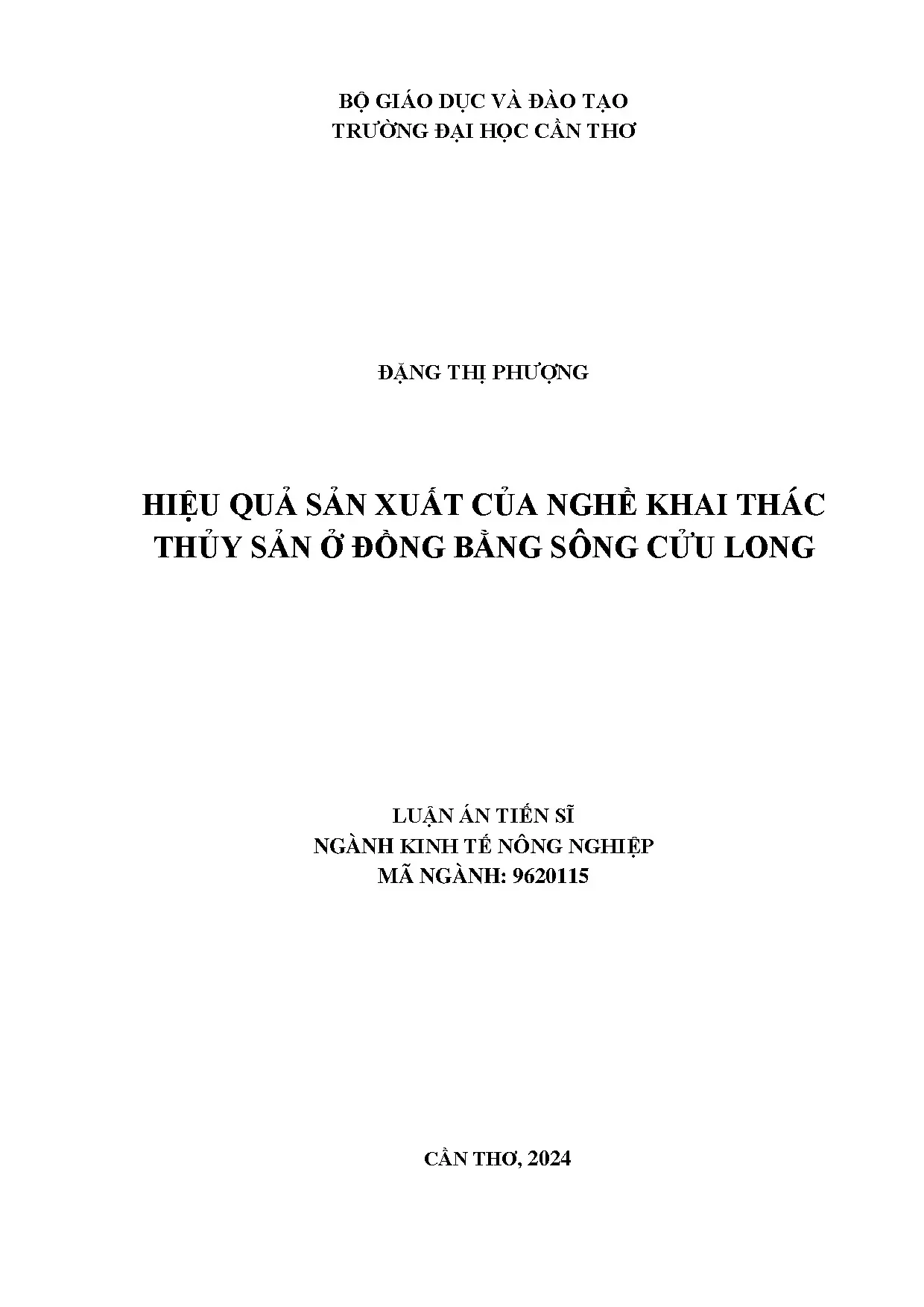 Luận án tiến sĩ hiệu quả sản xuất của nghề khai thác thủy sả