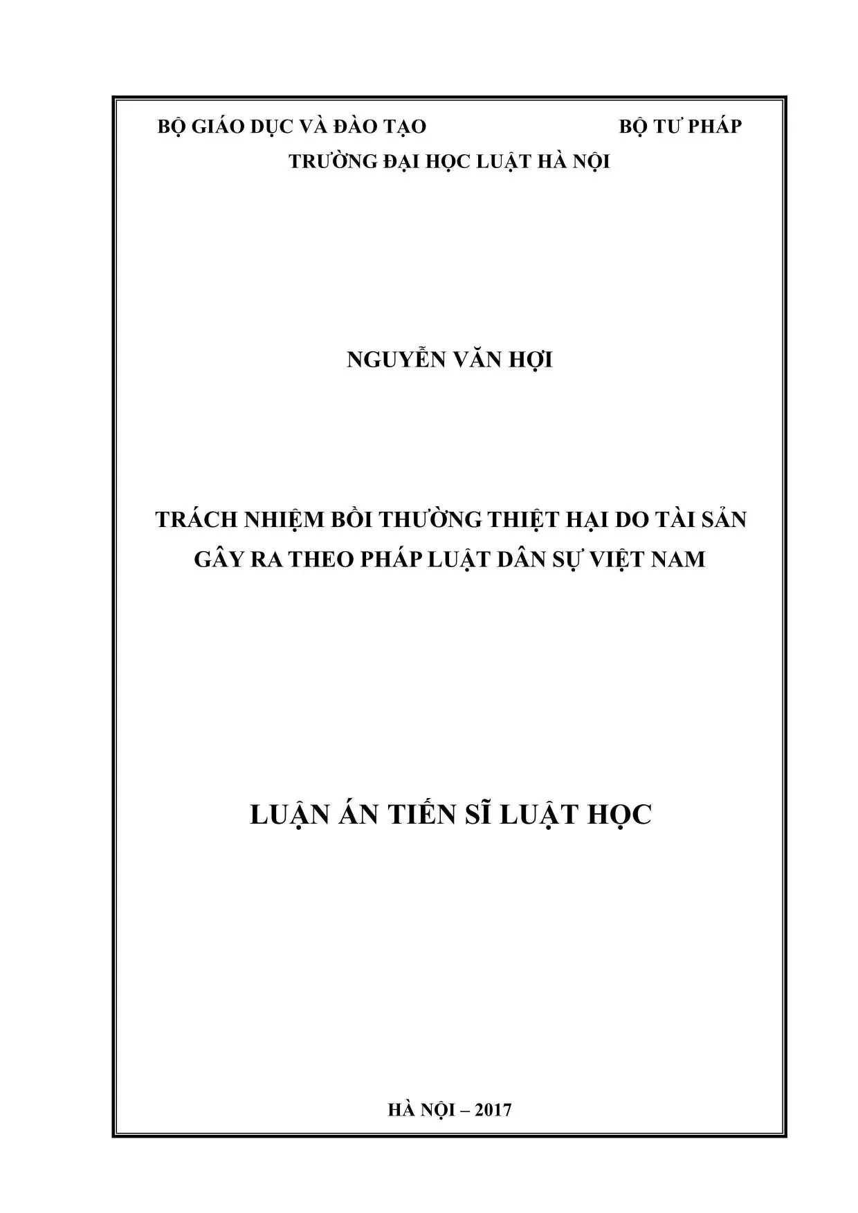 Luận án trách nhiệm bồi thường thiệt hại do tài sản gây ra