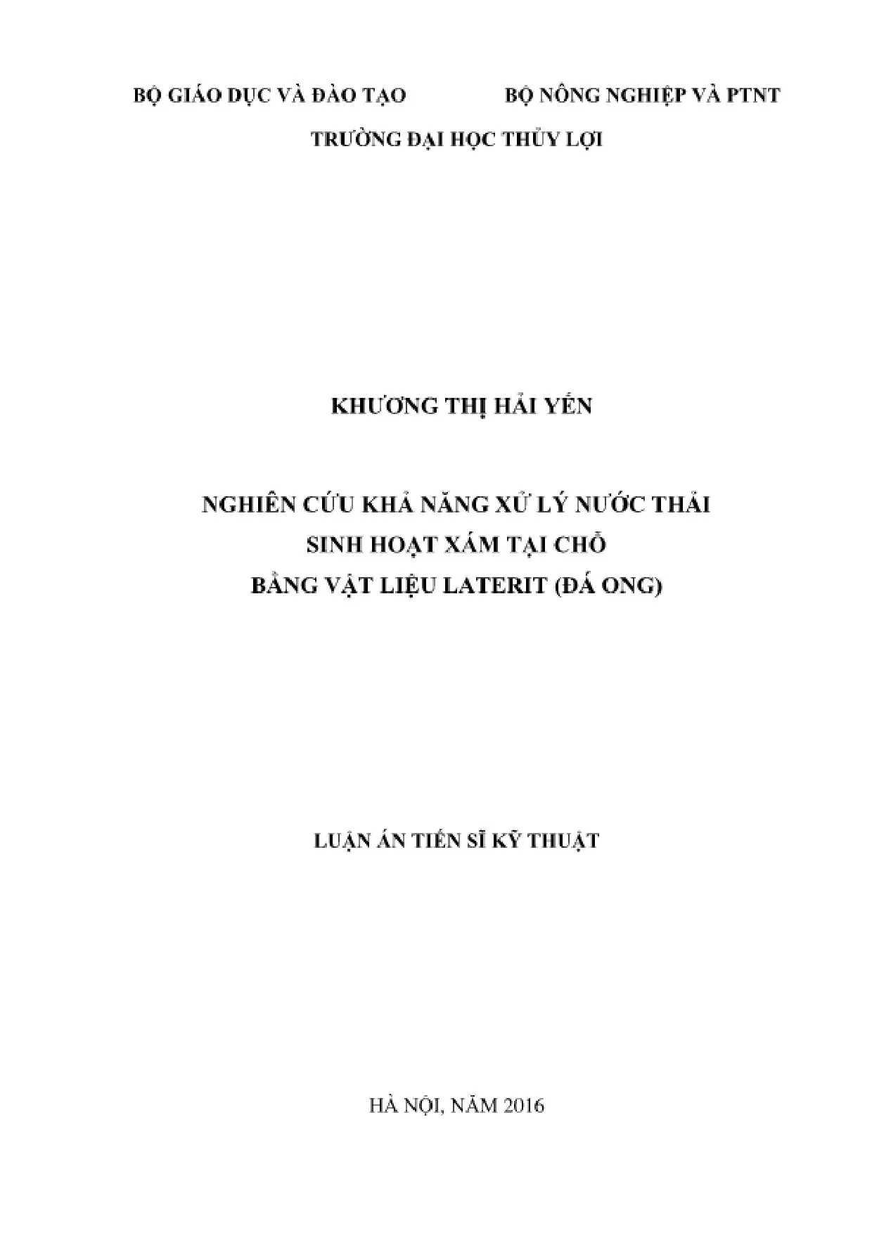 Khả năng xử lý nước thải sinh hoạt xám bằng laterit