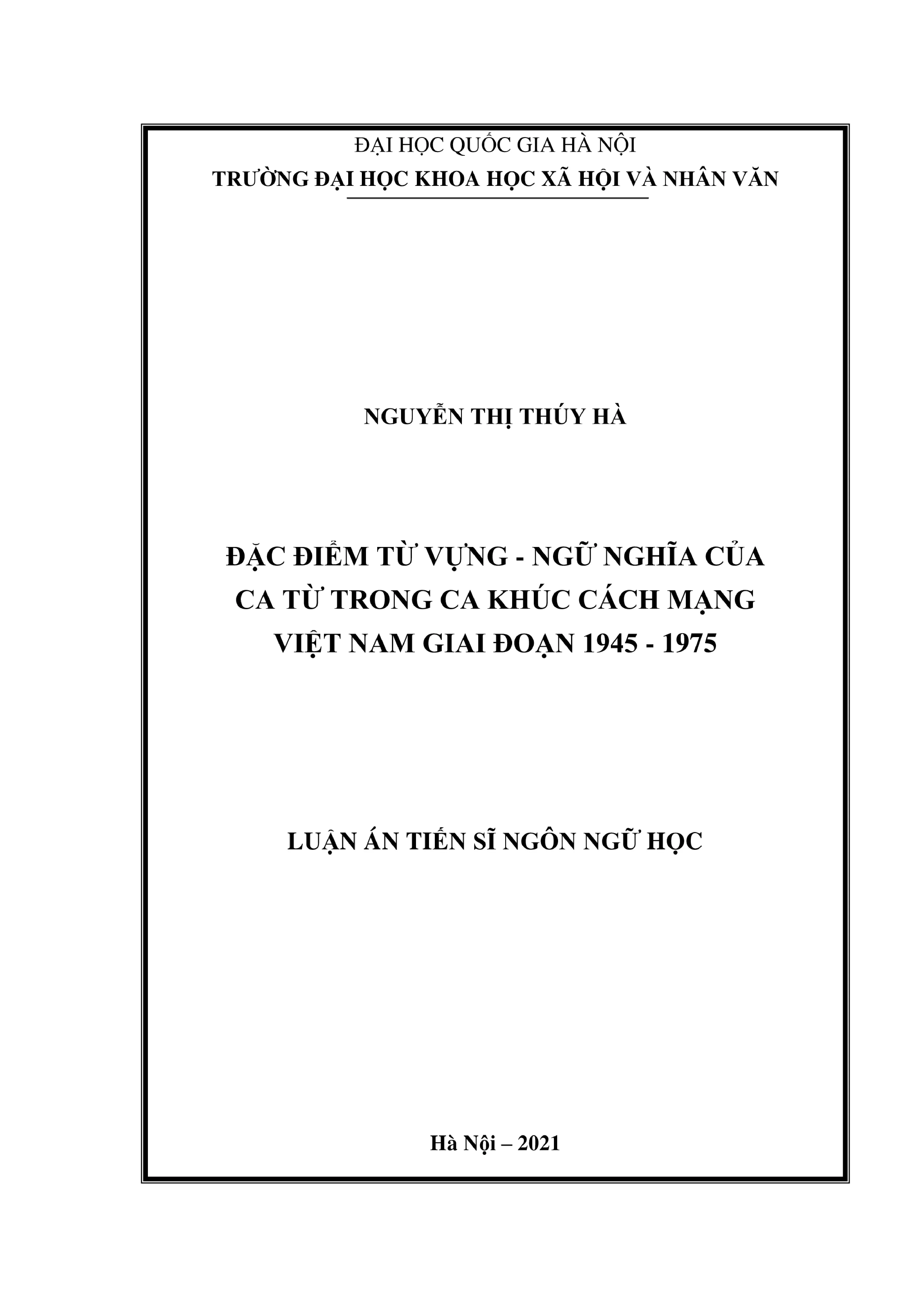 Từ vựng ngữ nghĩa ca từ ca khúc cách mạng Việt Nam 1945-1975