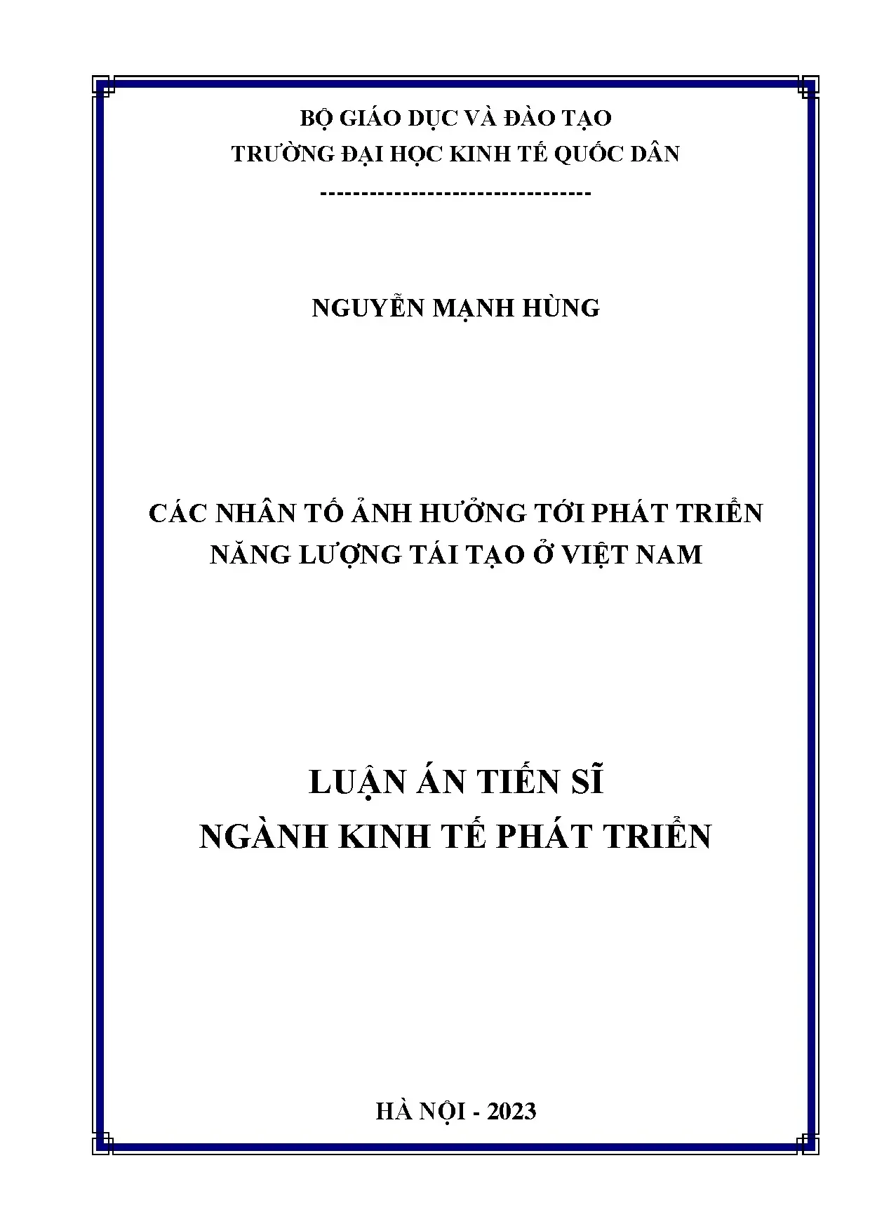 Nhân tố ảnh hưởng đến phát triển năng lượng tái tạo ở Việt Nam