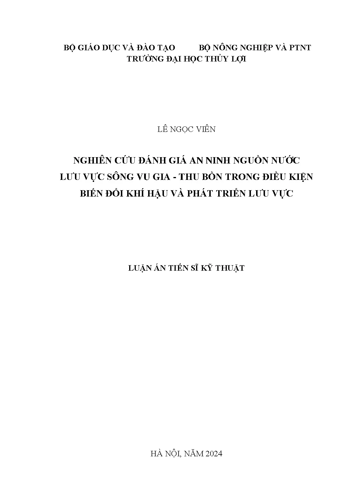 Đánh giá an ninh nguồn nước sông Vu Gia - Thu Bồn