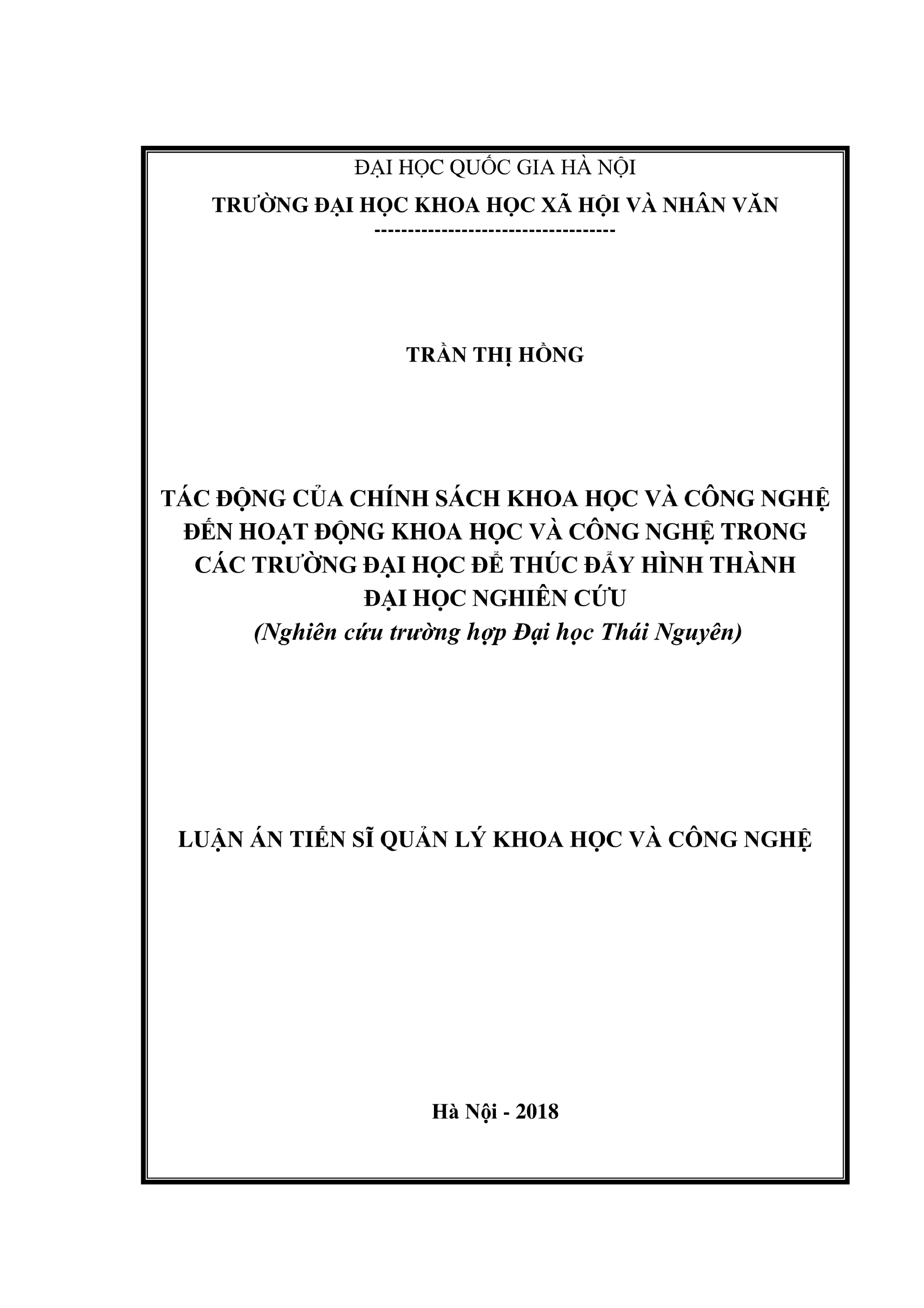 Tác động chính sách KH&CN đến ĐH nghiên cứu (ĐH Thái Nguyên)